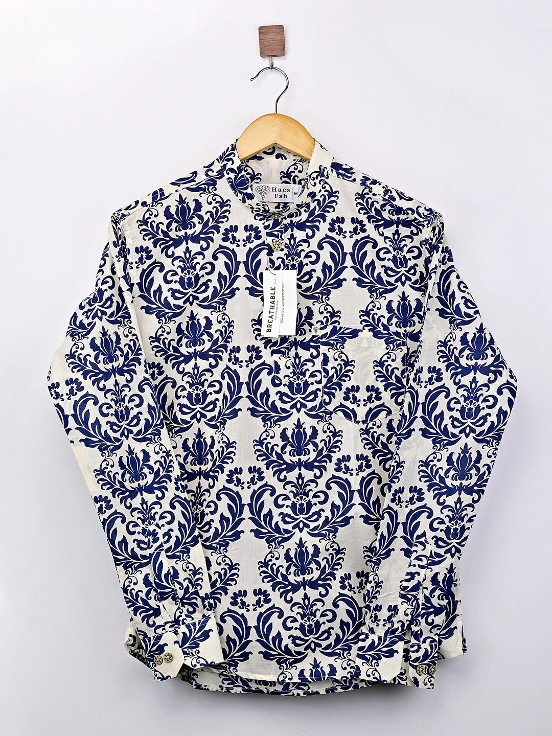 Off White – Blue Block Printed Short Kurta
