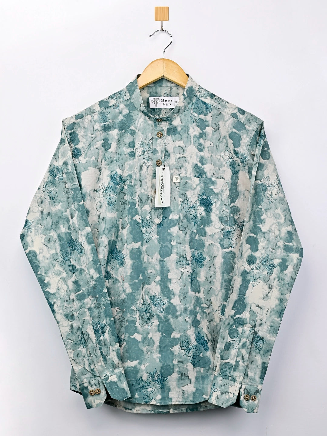 cyan flower printed short kurta