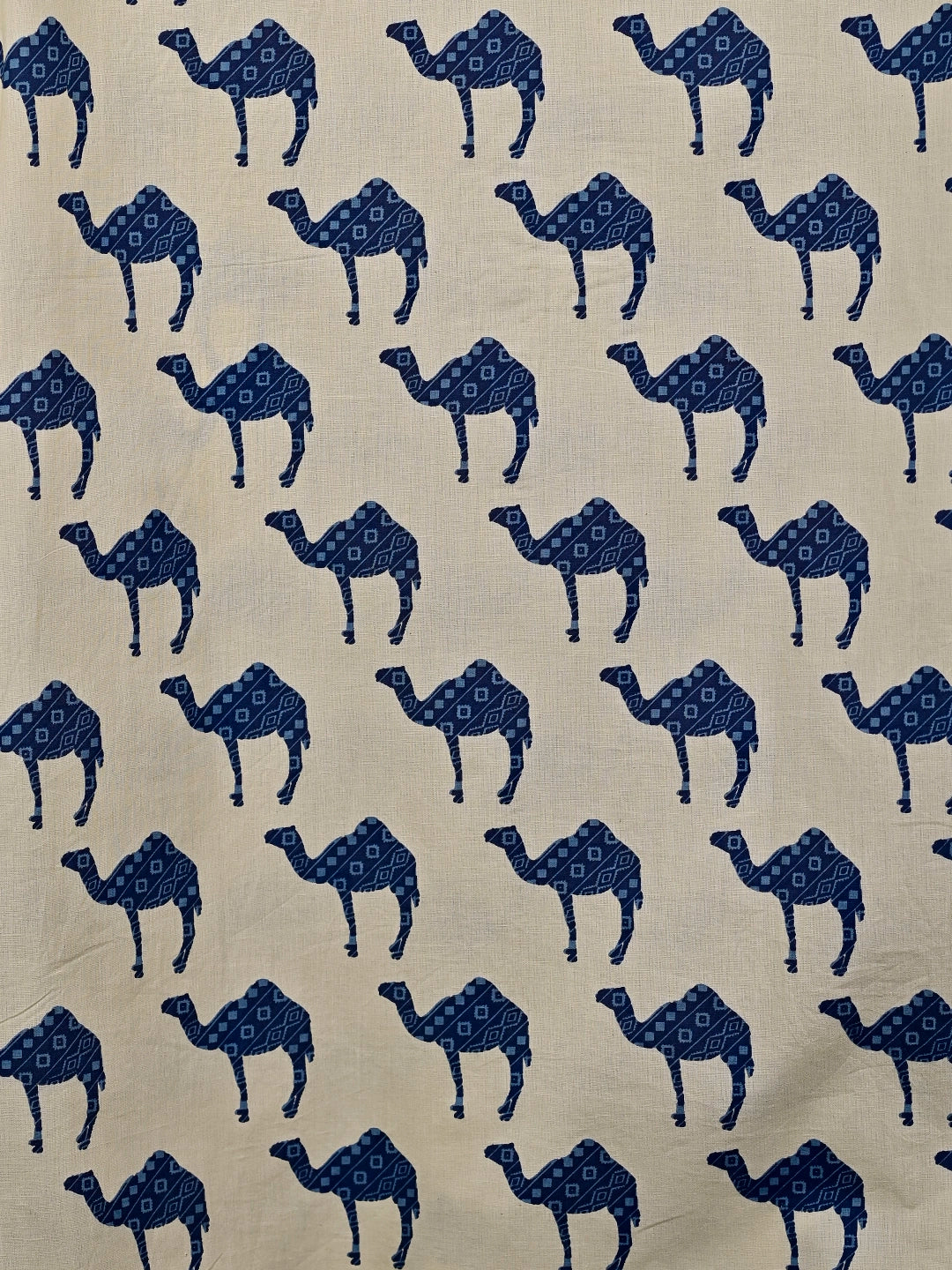 cream blue camel printed short kurta