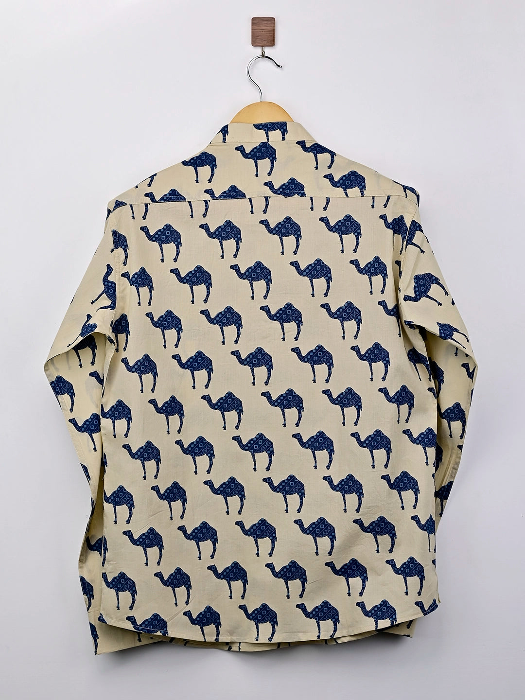 cream blue camel printed short kurta