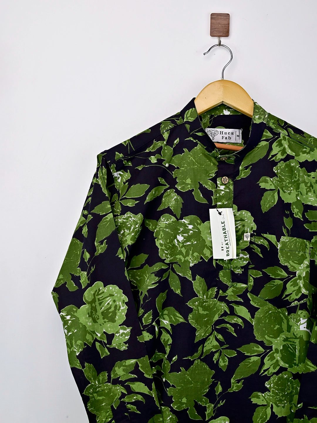 black - green floral short kurta