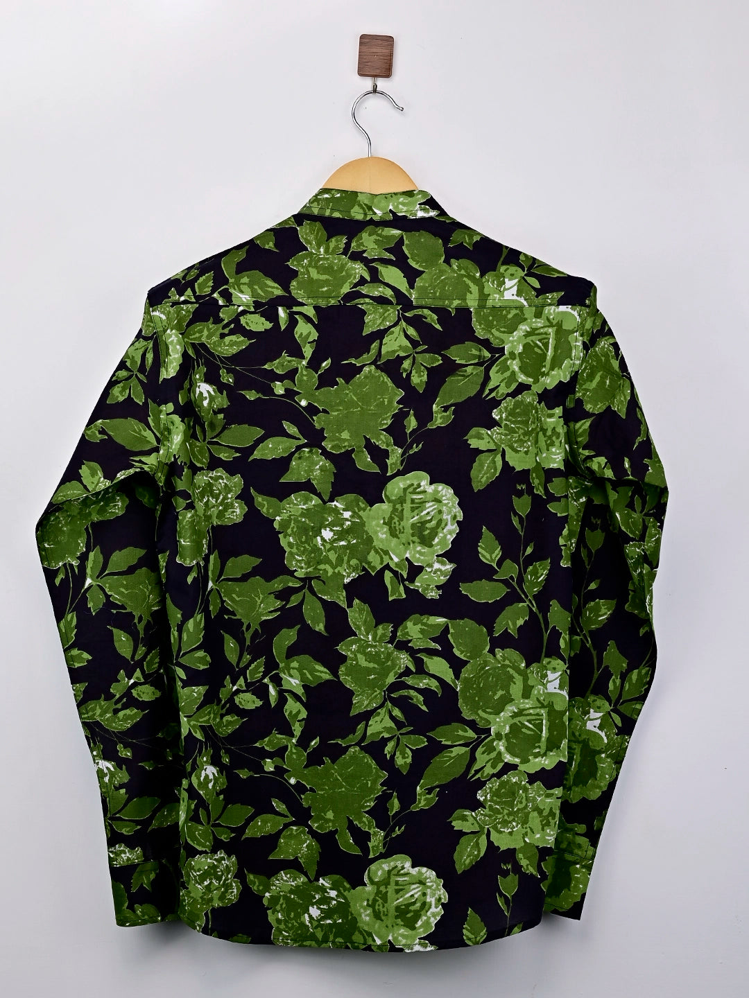 black - green floral short kurta
