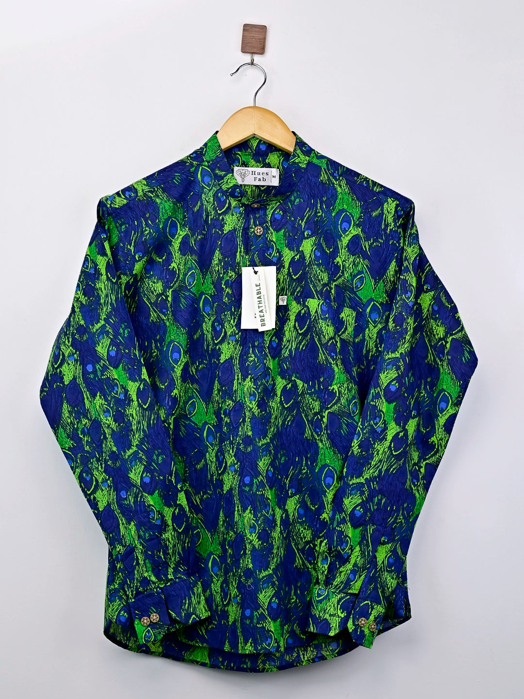 blue - green peacock short kurta