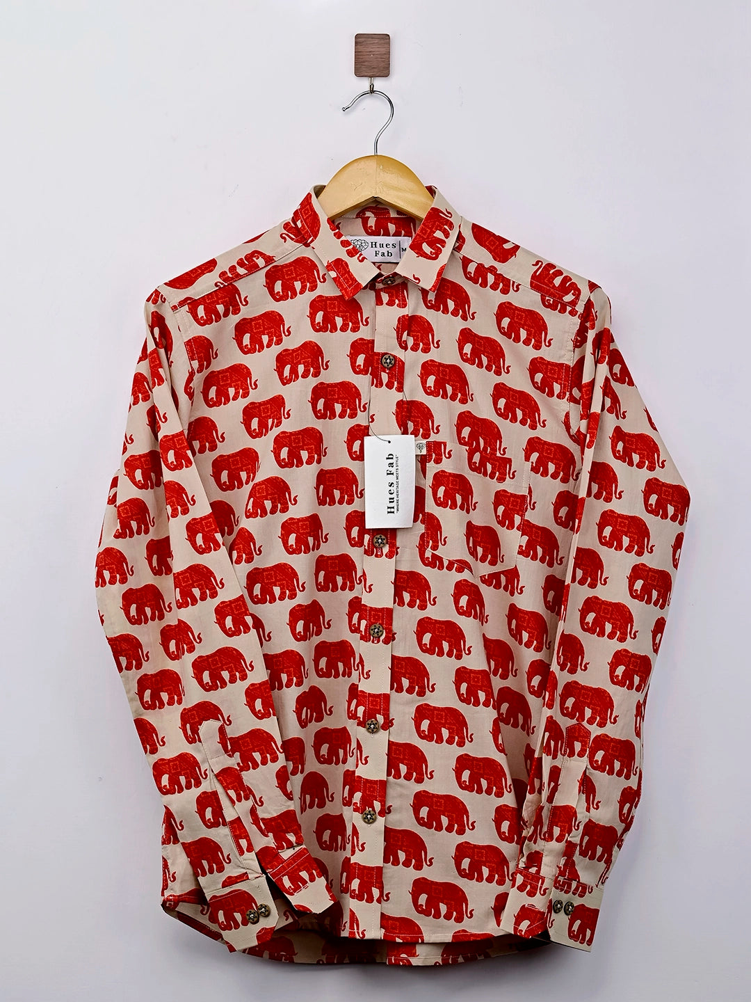 cream red elephant full-sleeves shirt