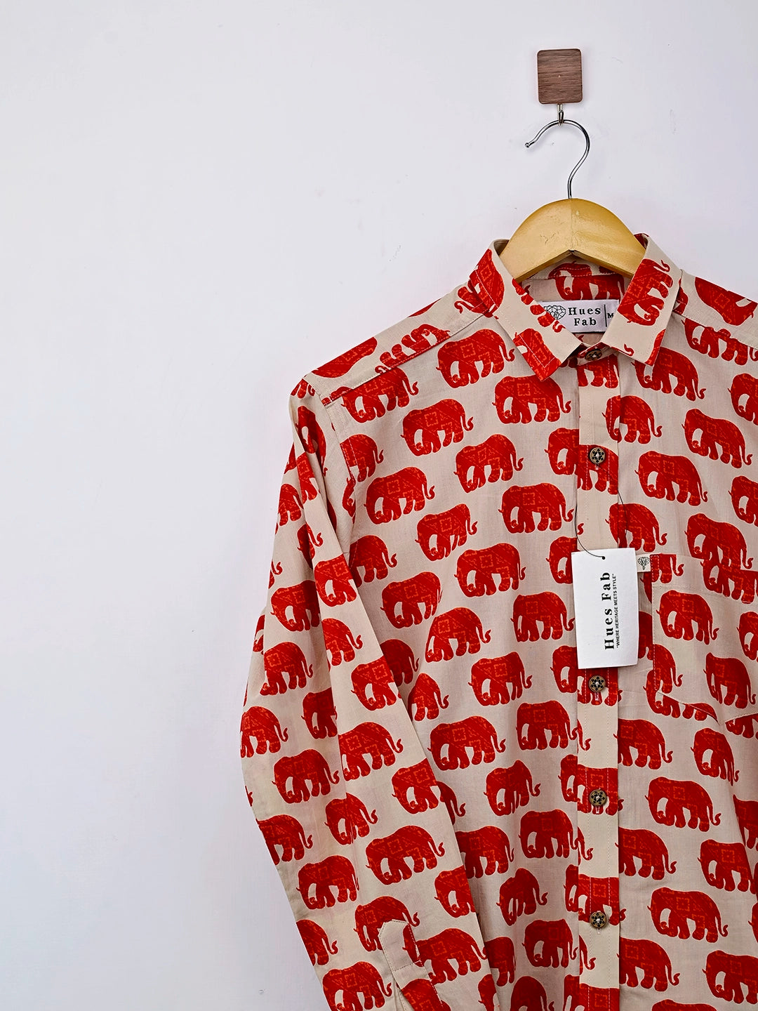 cream red elephant full-sleeves shirt