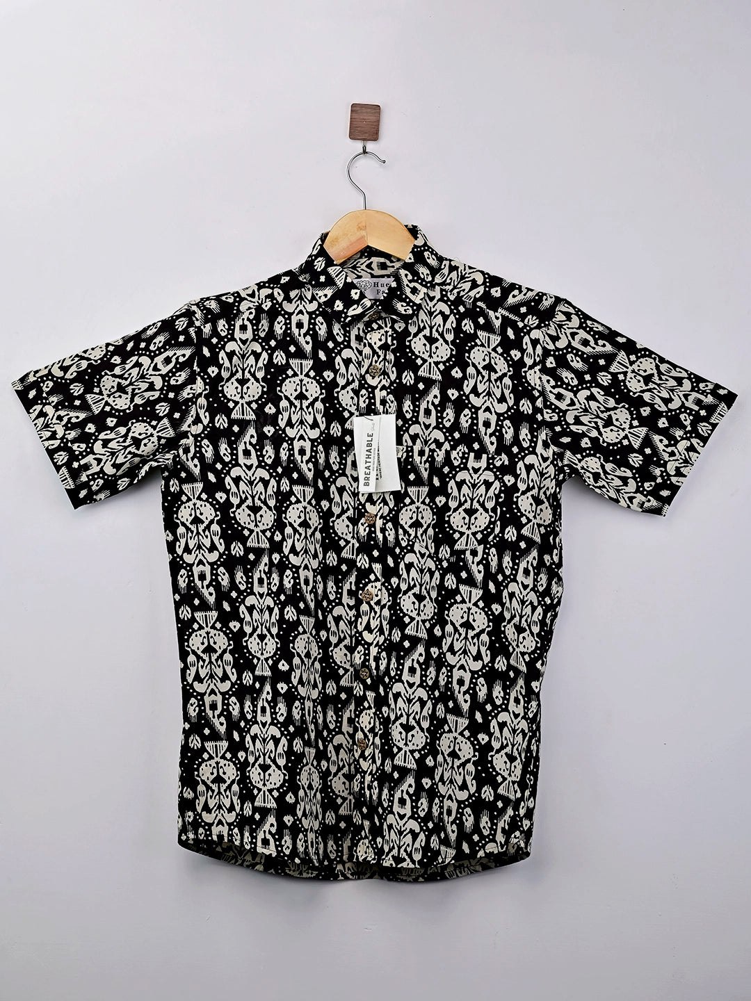 Black Cream Block Printed Half Sleeves Shirt