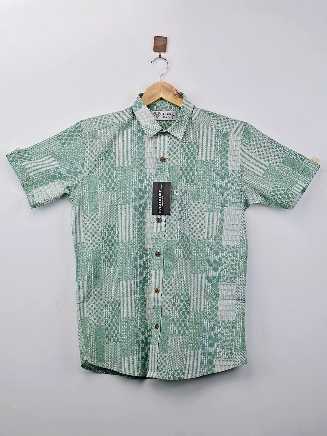 teal patchwork half sleeves shirt