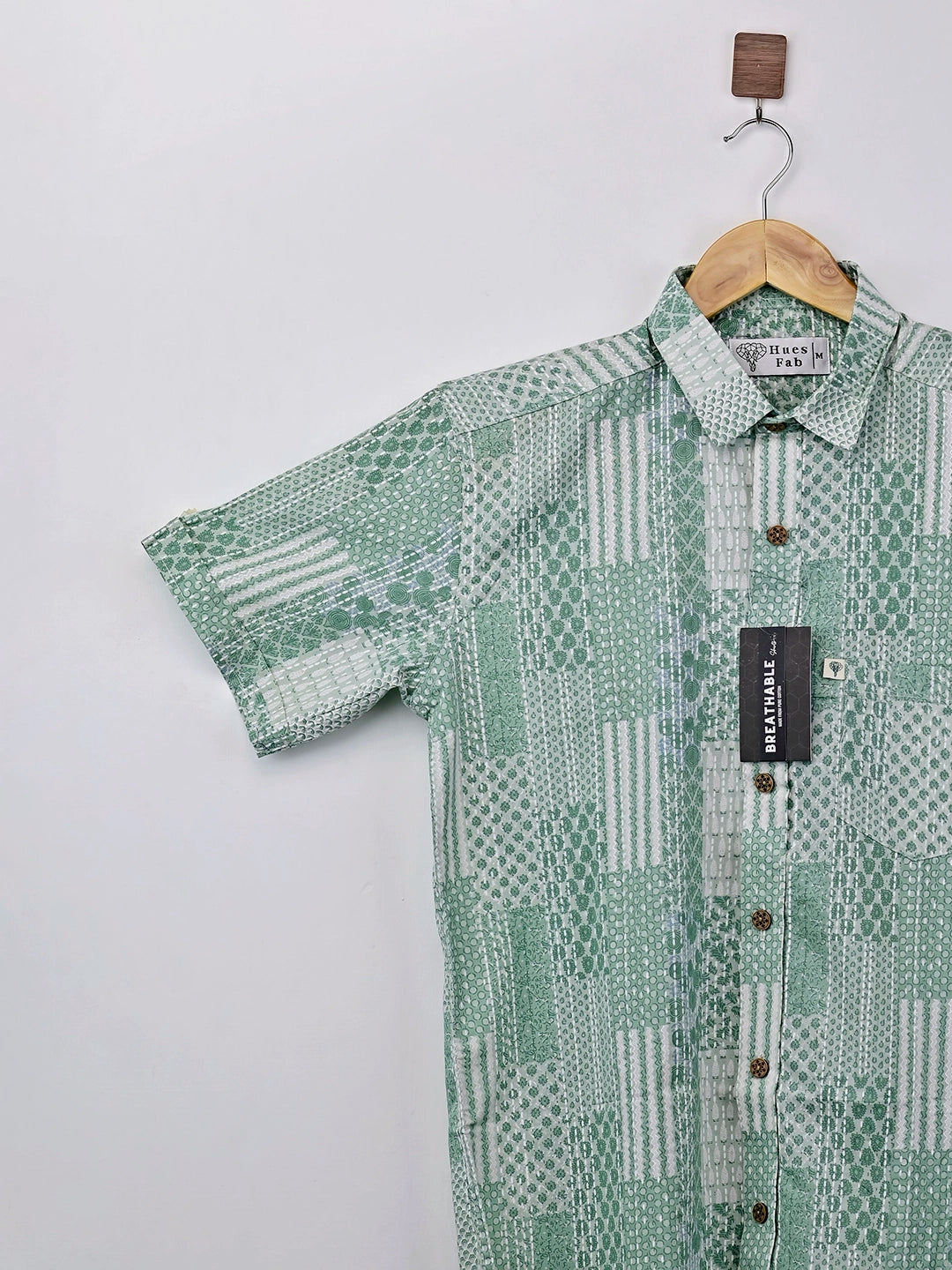 teal patchwork half sleeves shirt