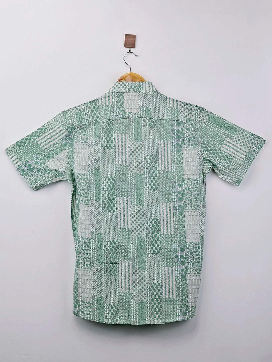 teal patchwork half sleeves shirt