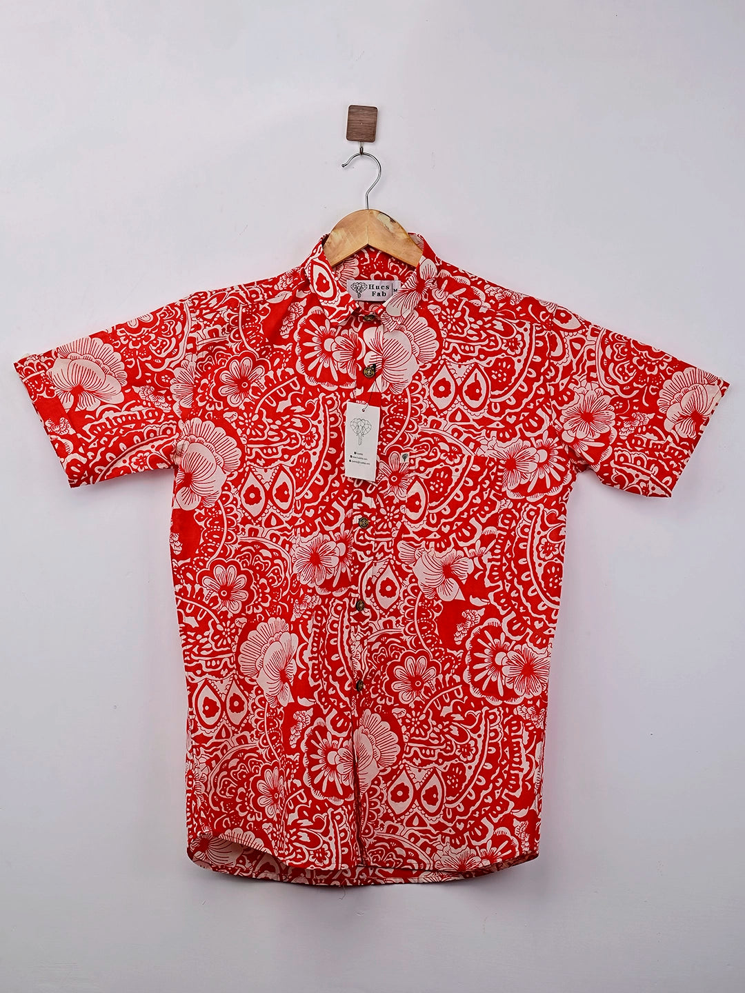 Red White Floral Printed Half Sleeves Shirt
