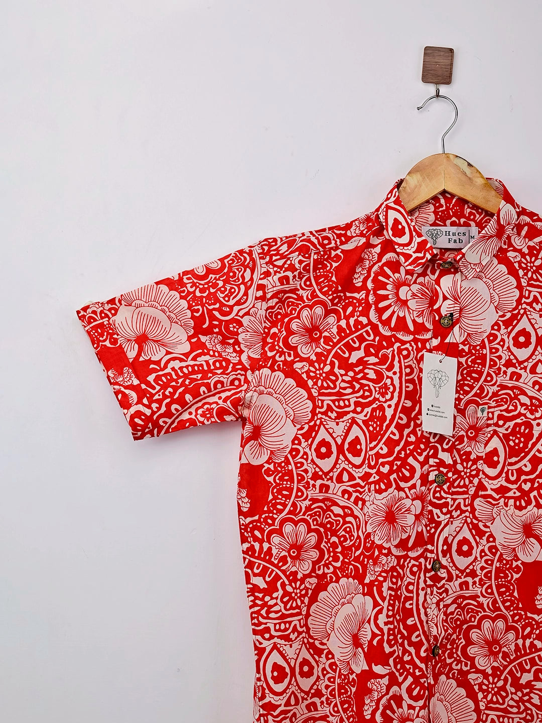 Red White Floral Printed Half Sleeves Shirt