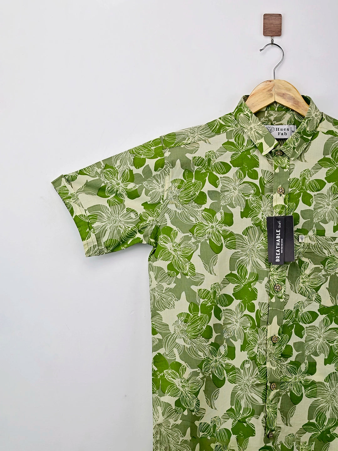 cream green floral half sleeves shirt