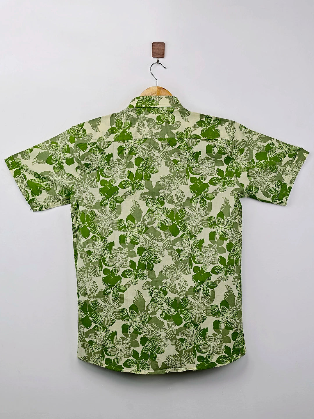 cream green floral half sleeves shirt
