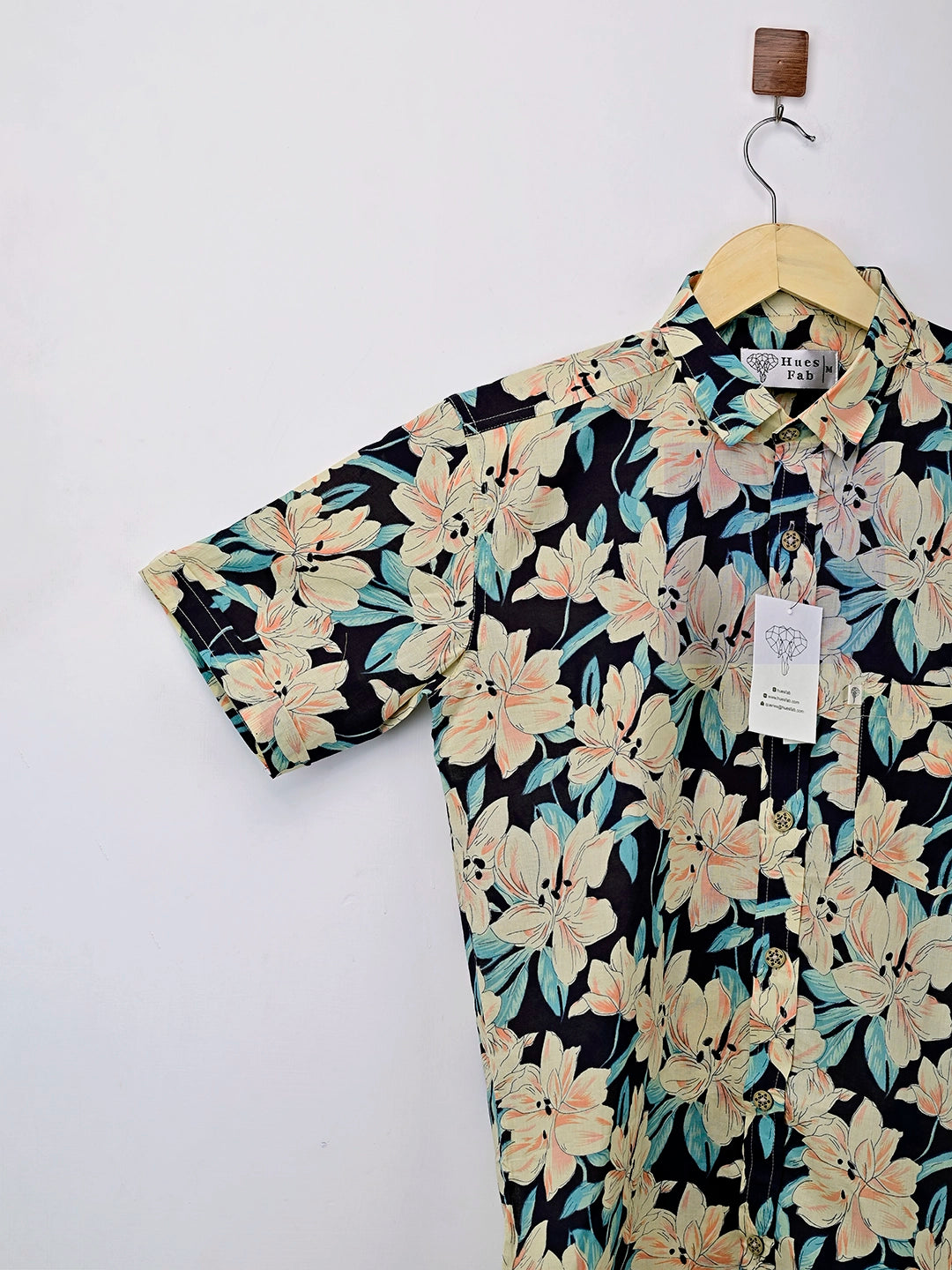 black-cream floral half sleeves shirt