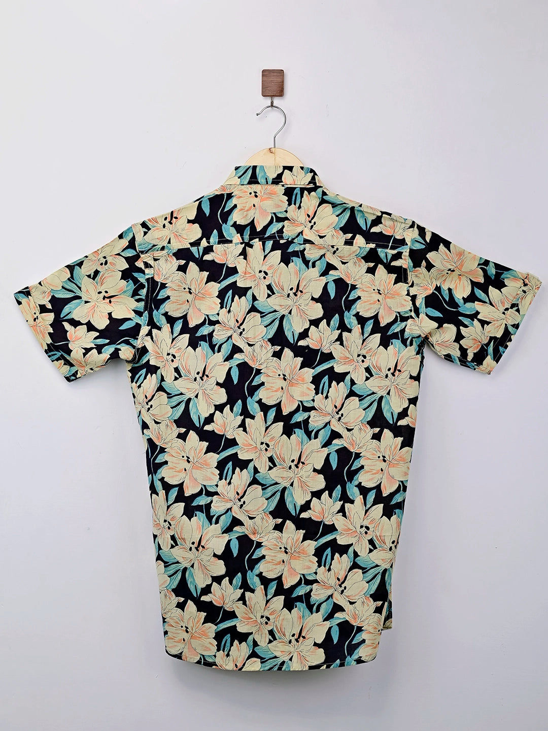 black-cream floral half sleeves shirt