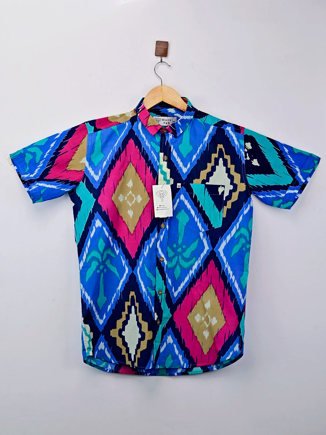Blue Tree Block Printed Half Sleeves Shirt