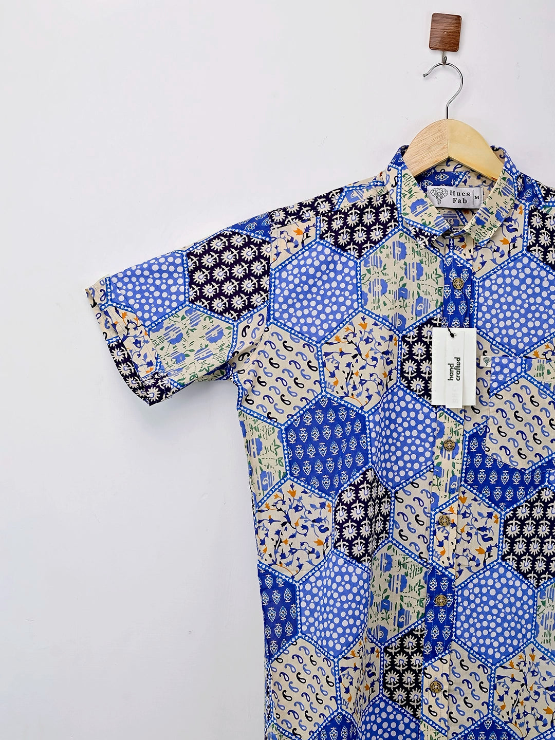 Blue Patchwork Printed Half Sleeves Shirt