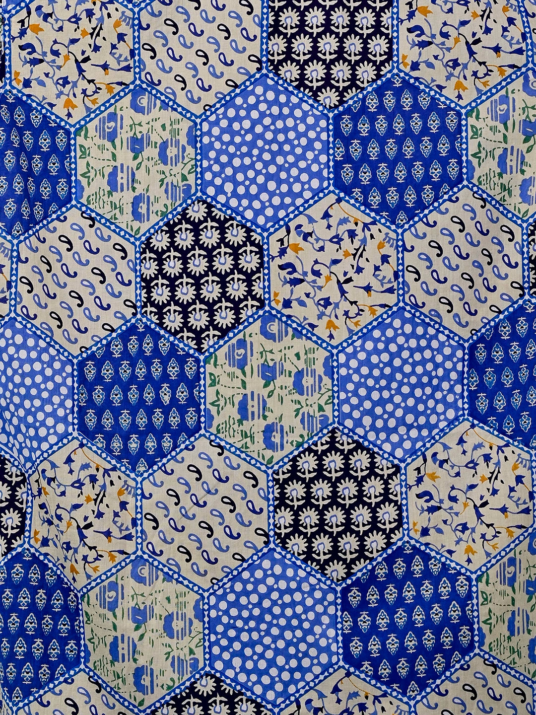 Blue Patchwork Printed Half Sleeves Shirt