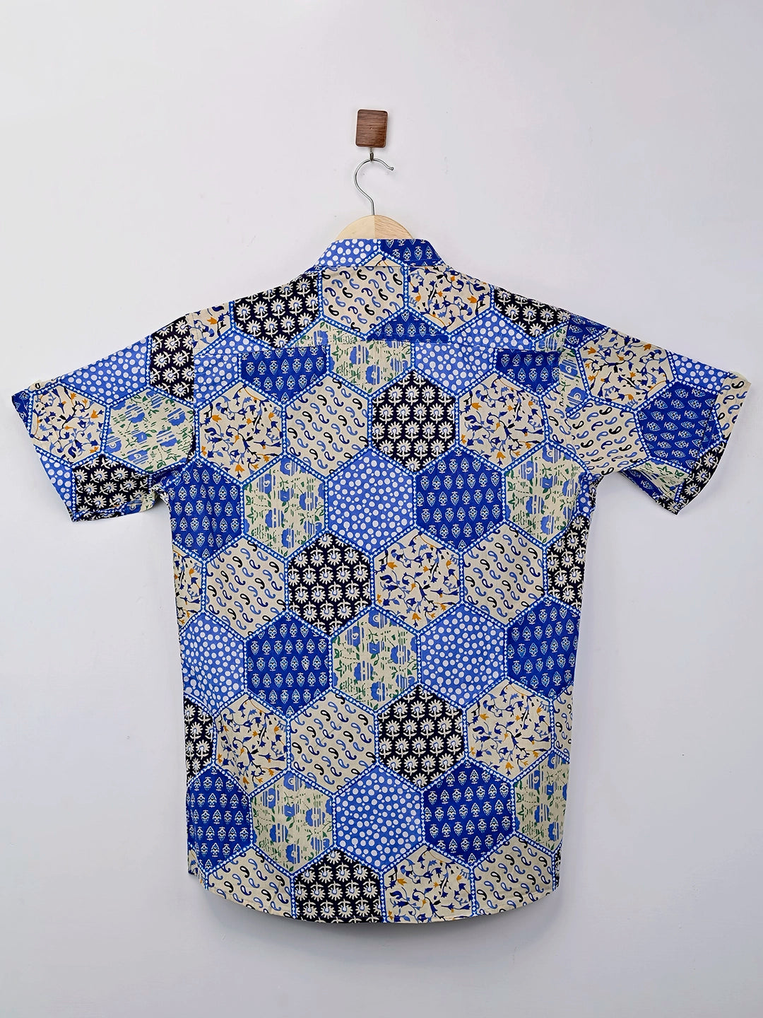 Blue Patchwork Printed Half Sleeves Shirt
