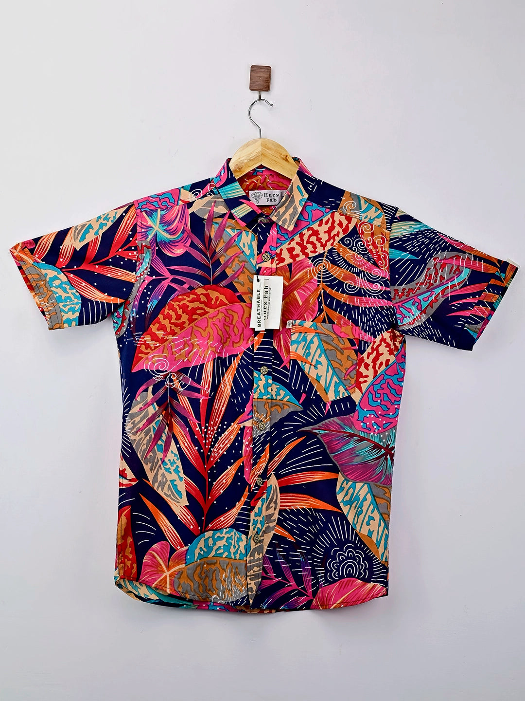 RED LEAF PRINTED HALF-SLEEVES SHIRT