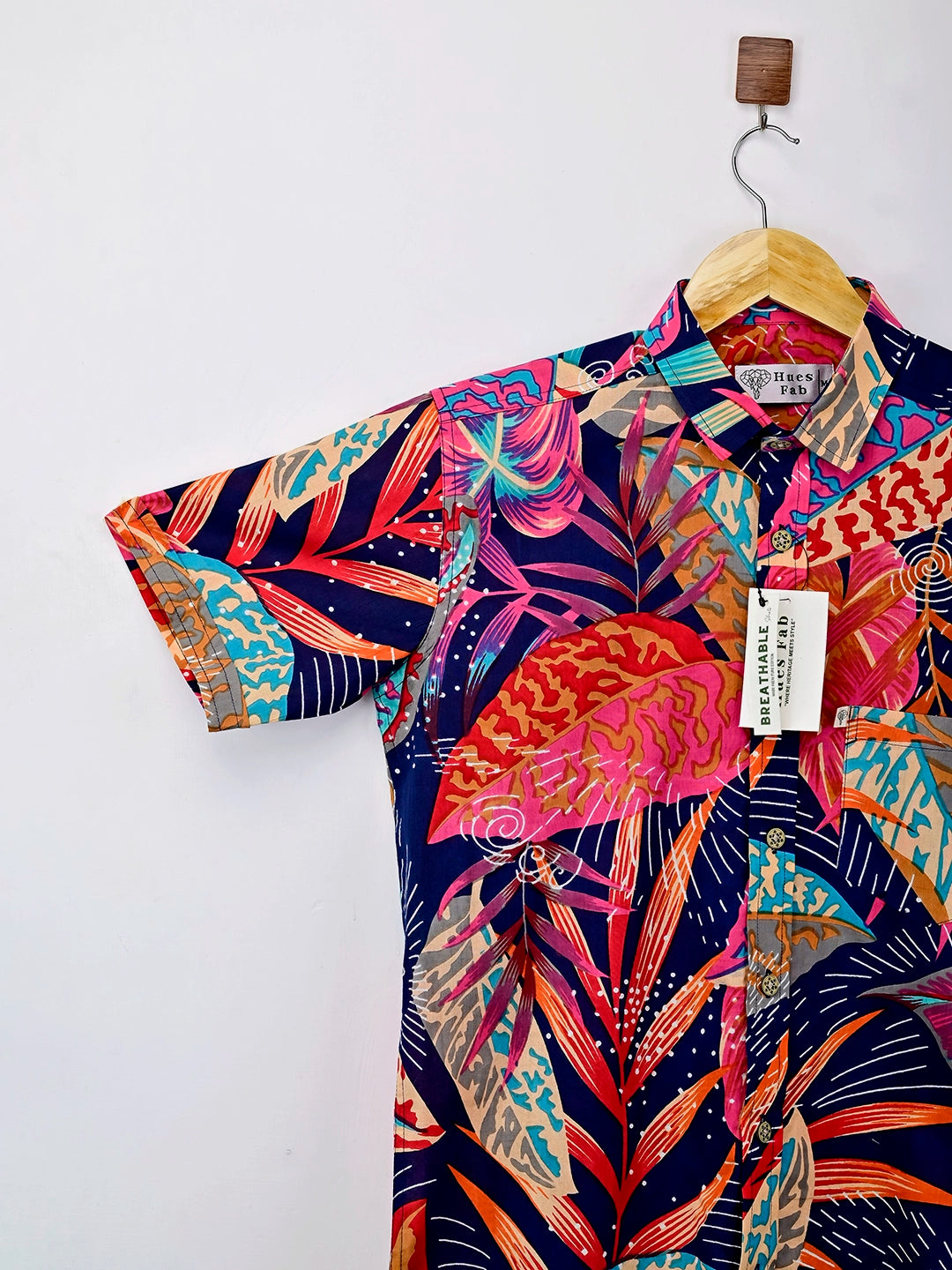 RED LEAF PRINTED HALF-SLEEVES SHIRT