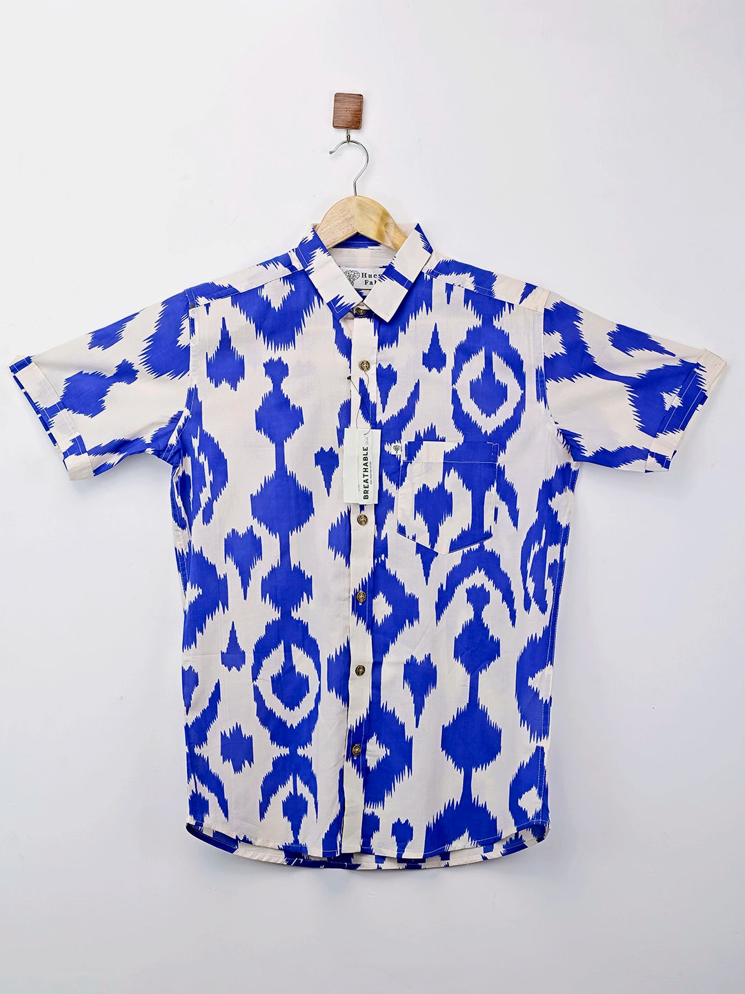White Blue Ikat Half Sleeves Shirt
