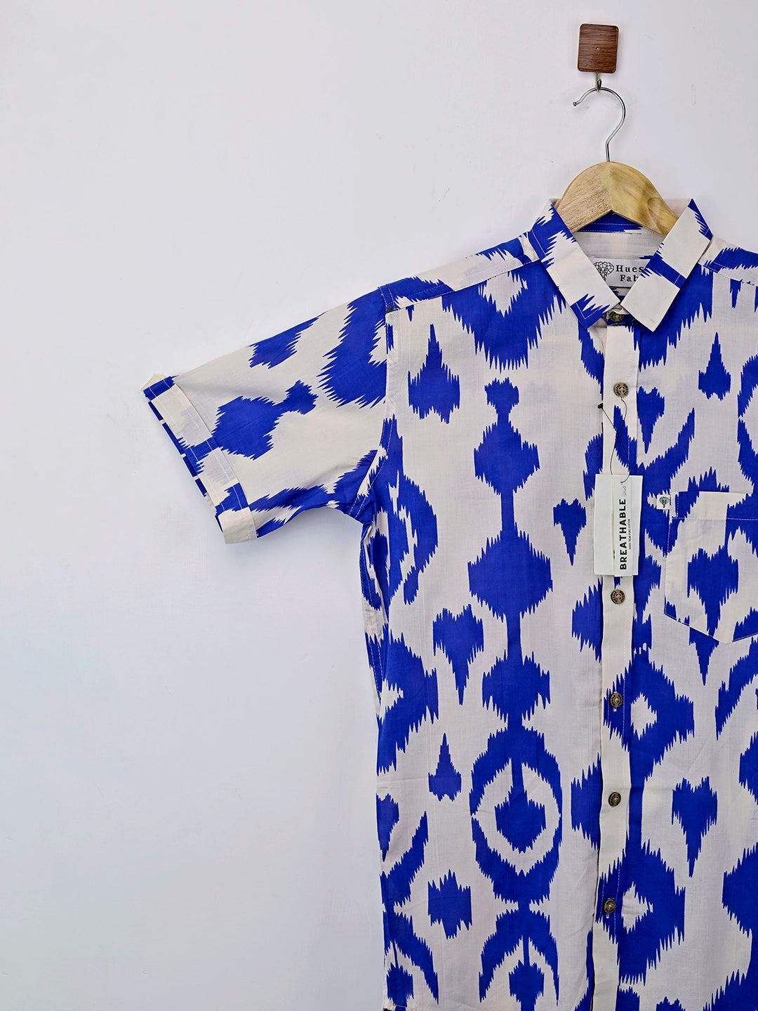 White Blue Ikat Half Sleeves Shirt