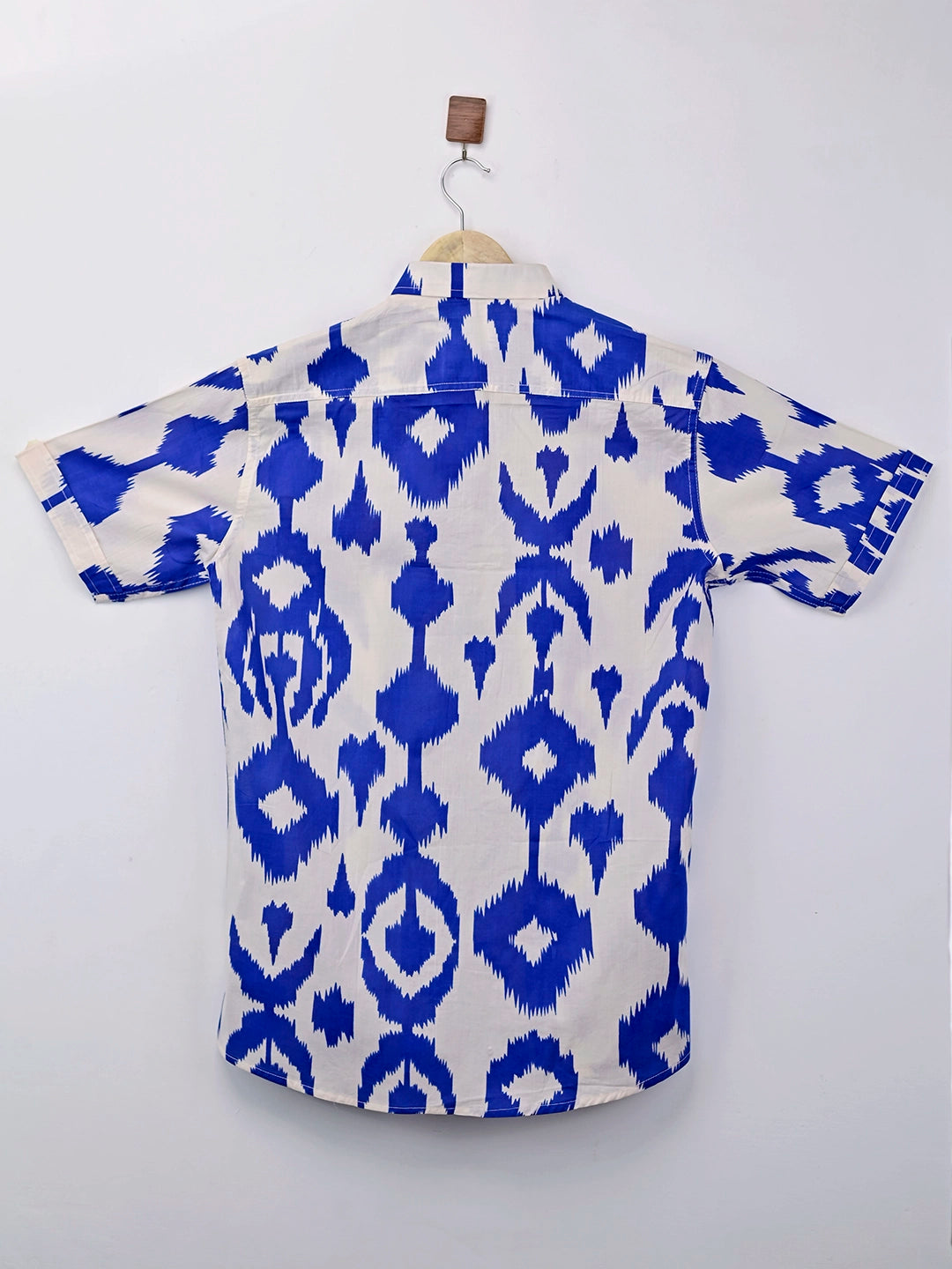 White Blue Ikat Half Sleeves Shirt