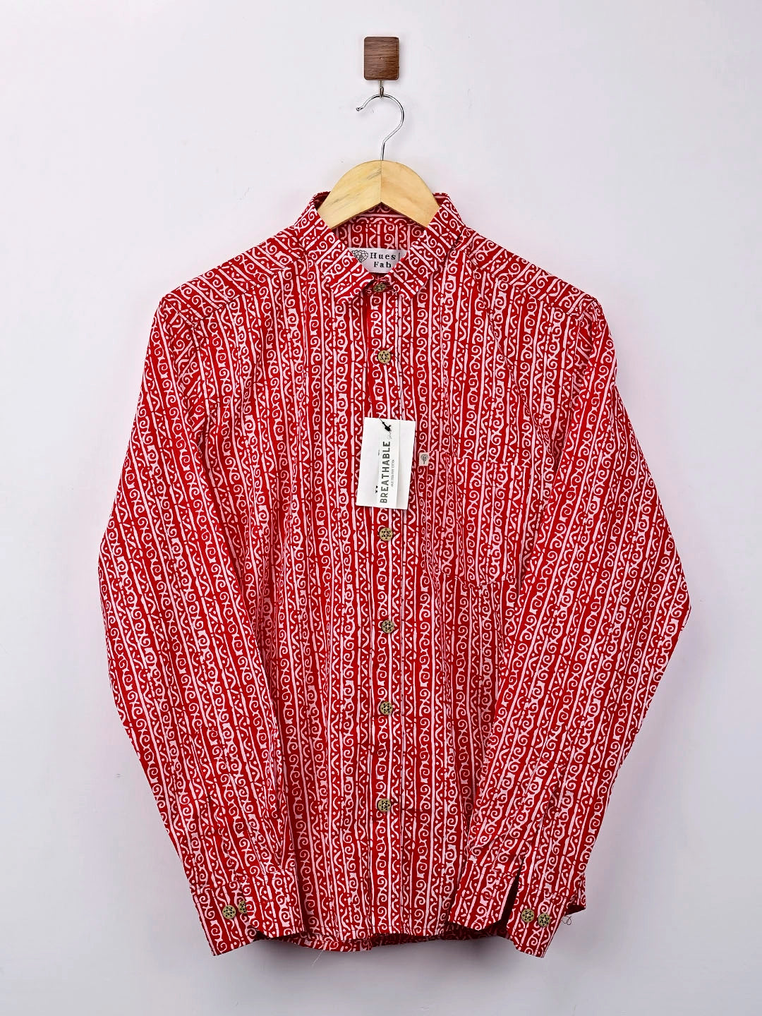 Red White Printed Full Sleeves Shirt