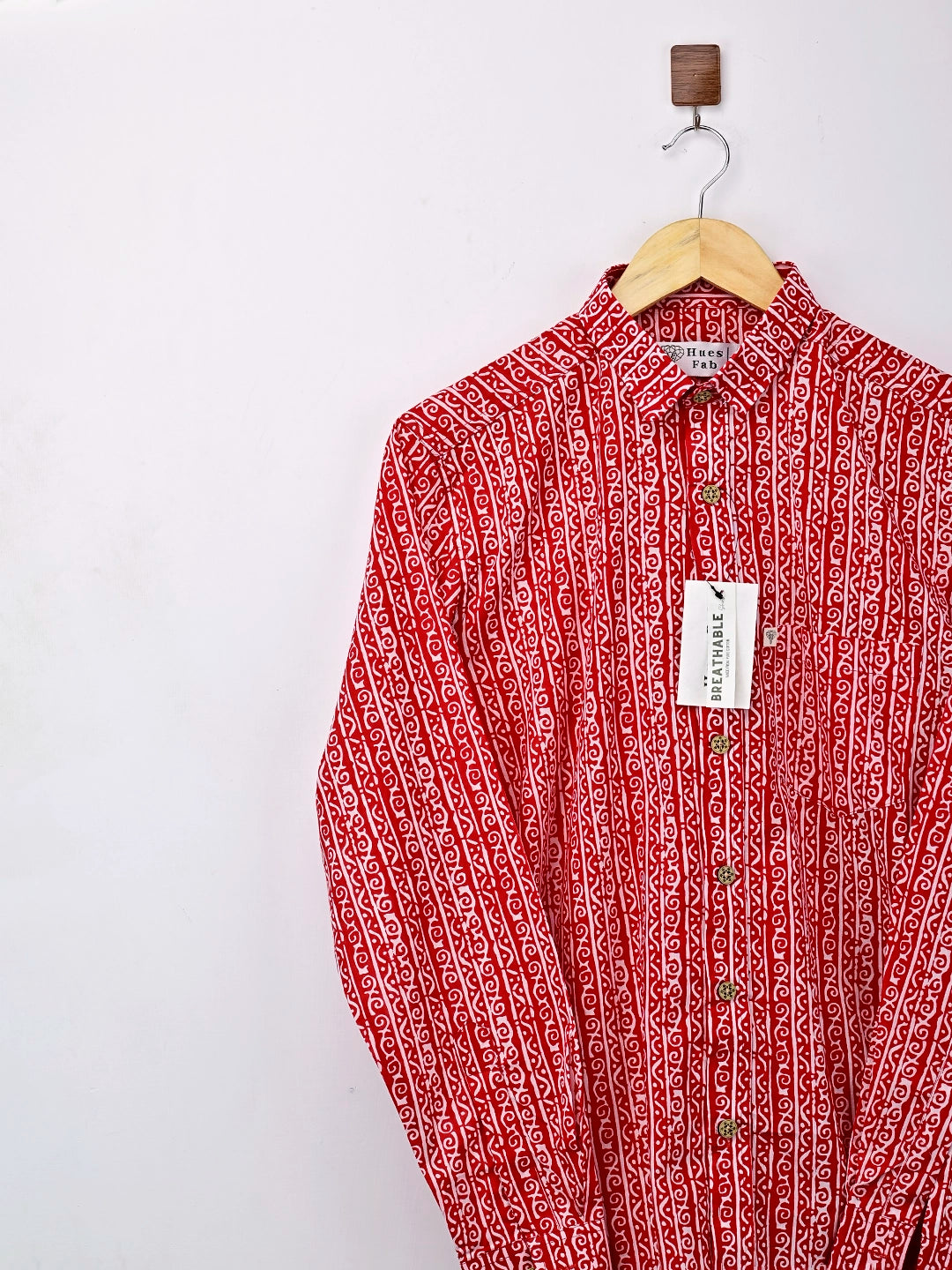 Red White Printed Full Sleeves Shirt