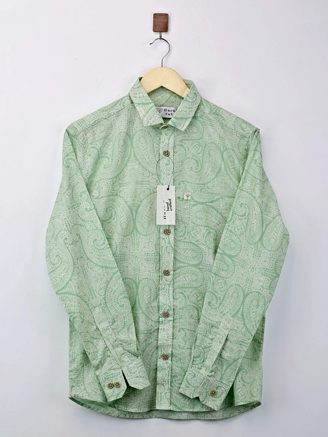 Mint Green Self Patterned Full Sleeves Shirt