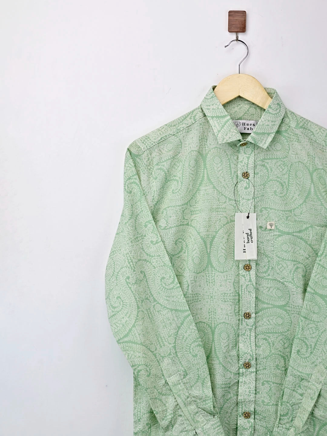 Mint Green Self Patterned Full Sleeves Shirt