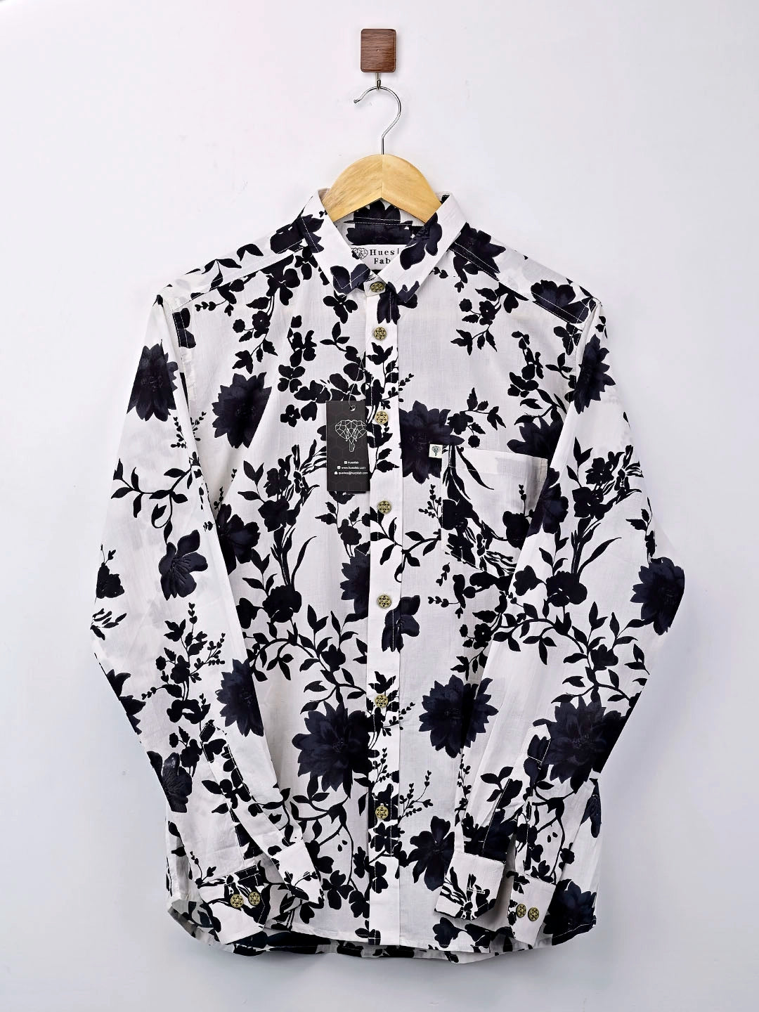white black flowers printed full sleeves shirt