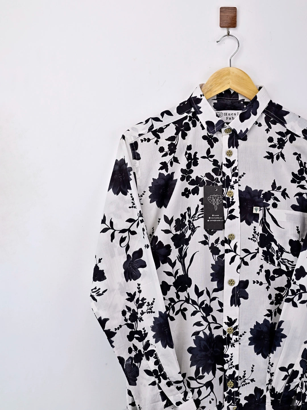 white black flowers printed full sleeves shirt