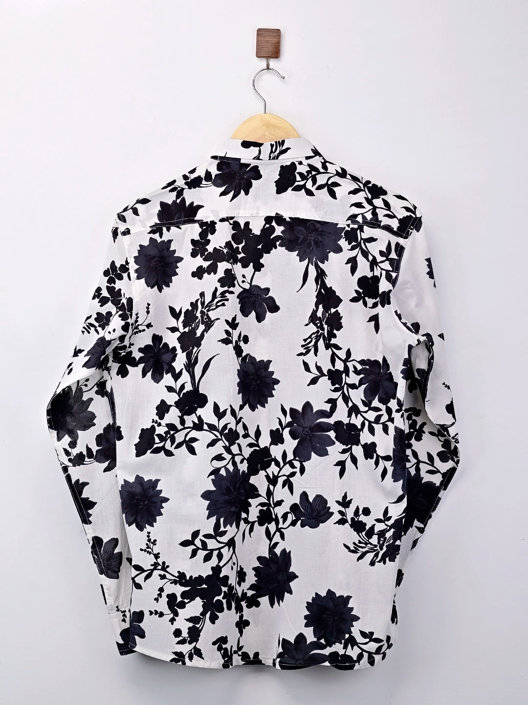 white black flowers printed full sleeves shirt