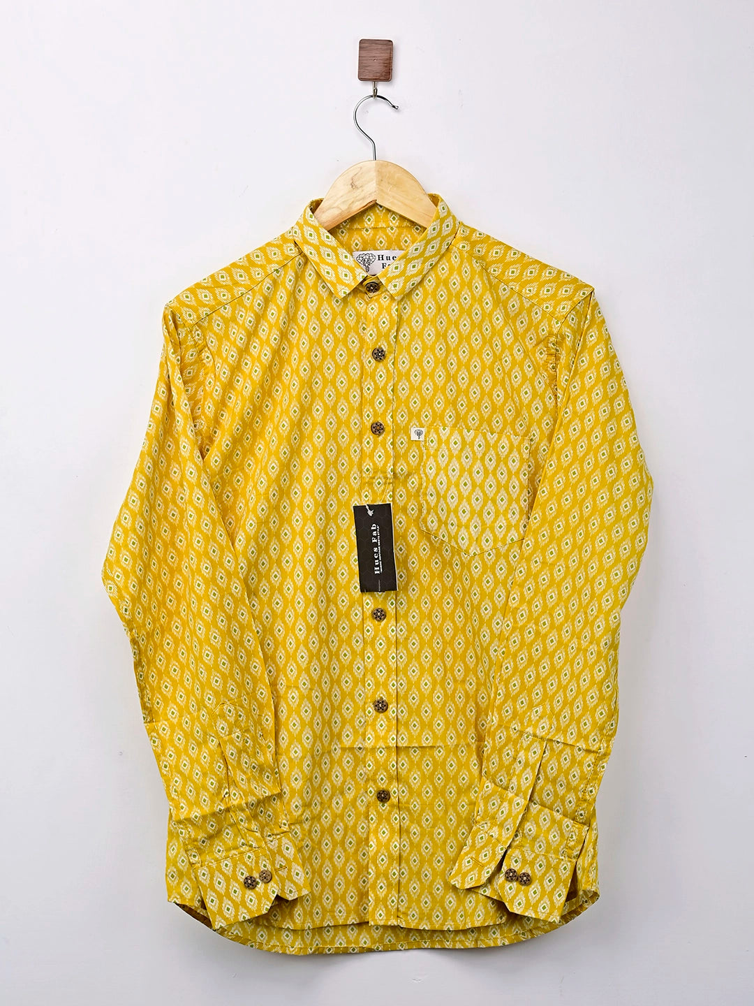 yellow motifs full sleeves shirt
