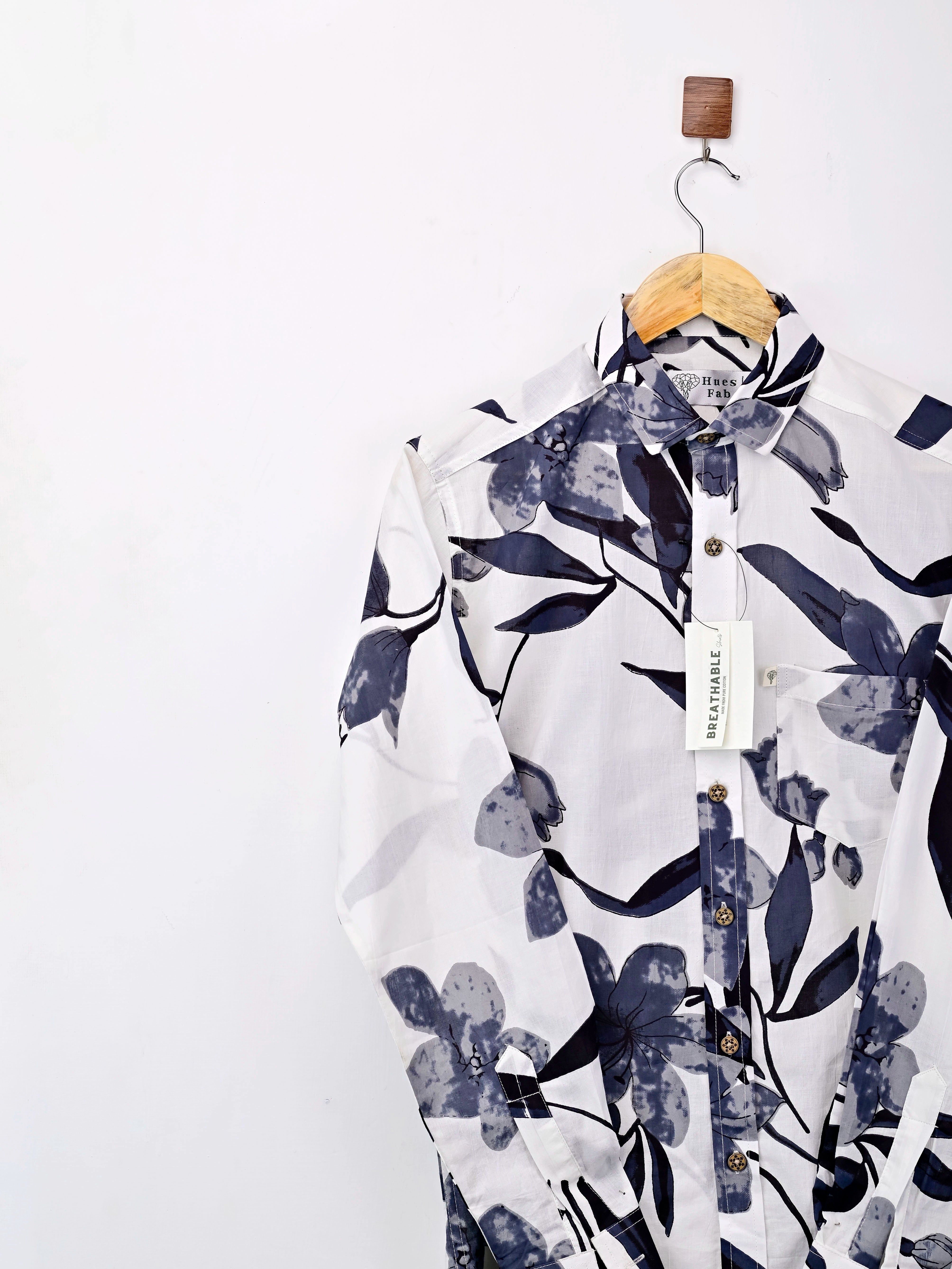 White – Grey Floral Printed Full Sleeves Shirt