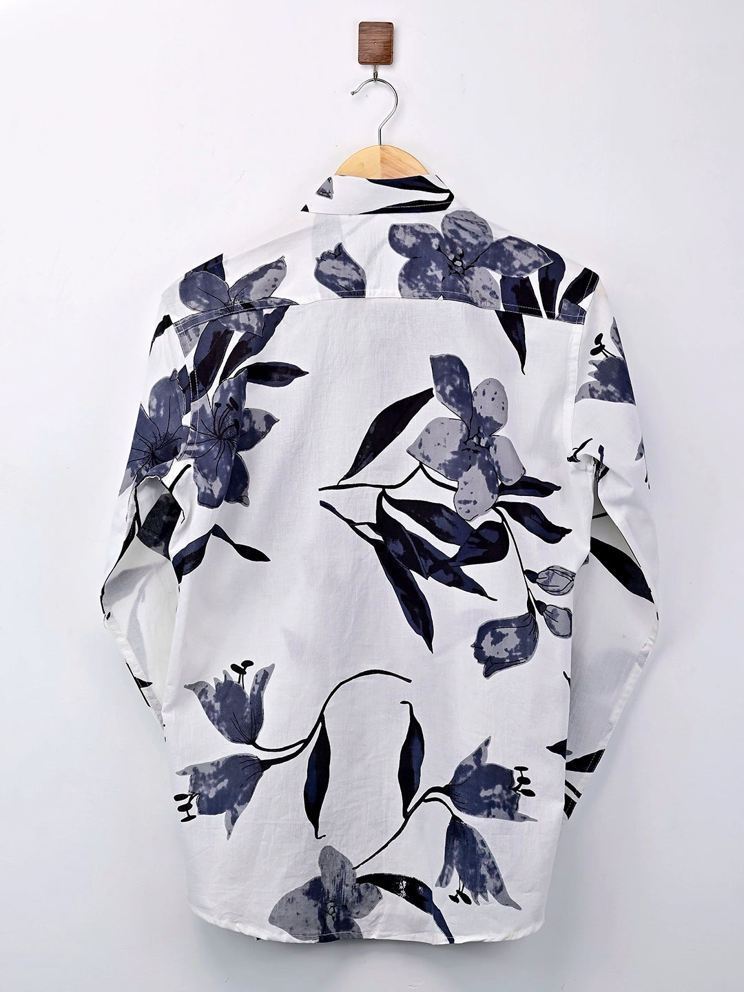 White – Grey Floral Printed Full Sleeves Shirt