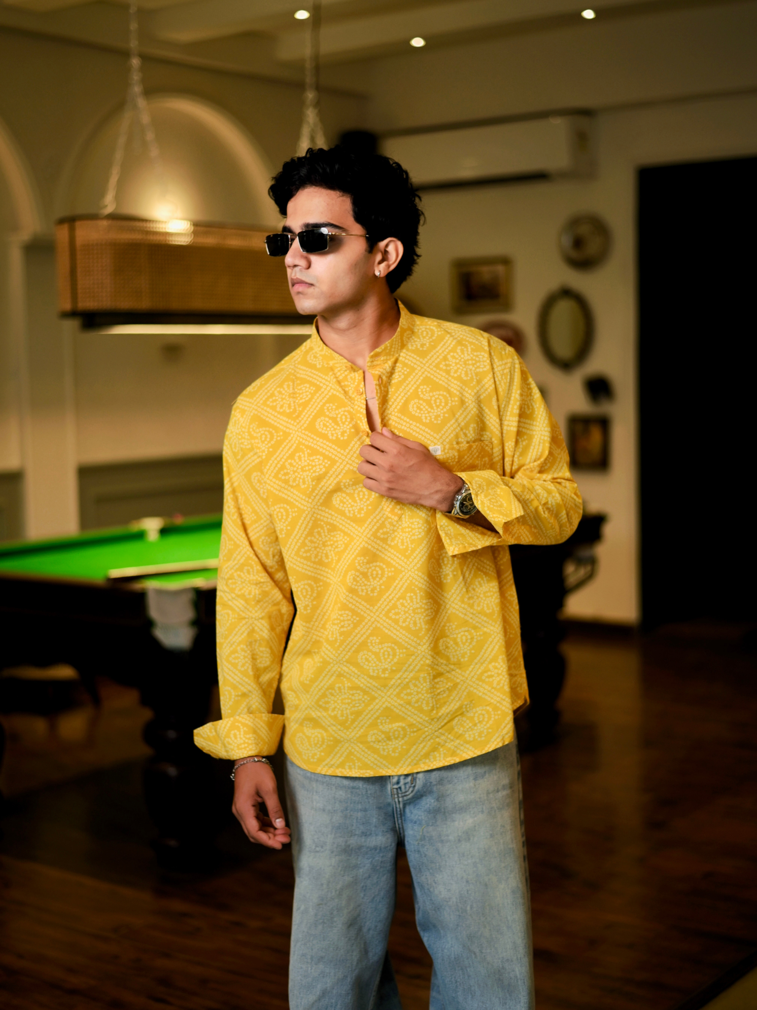 Yellow Bandej Printed short kurta
