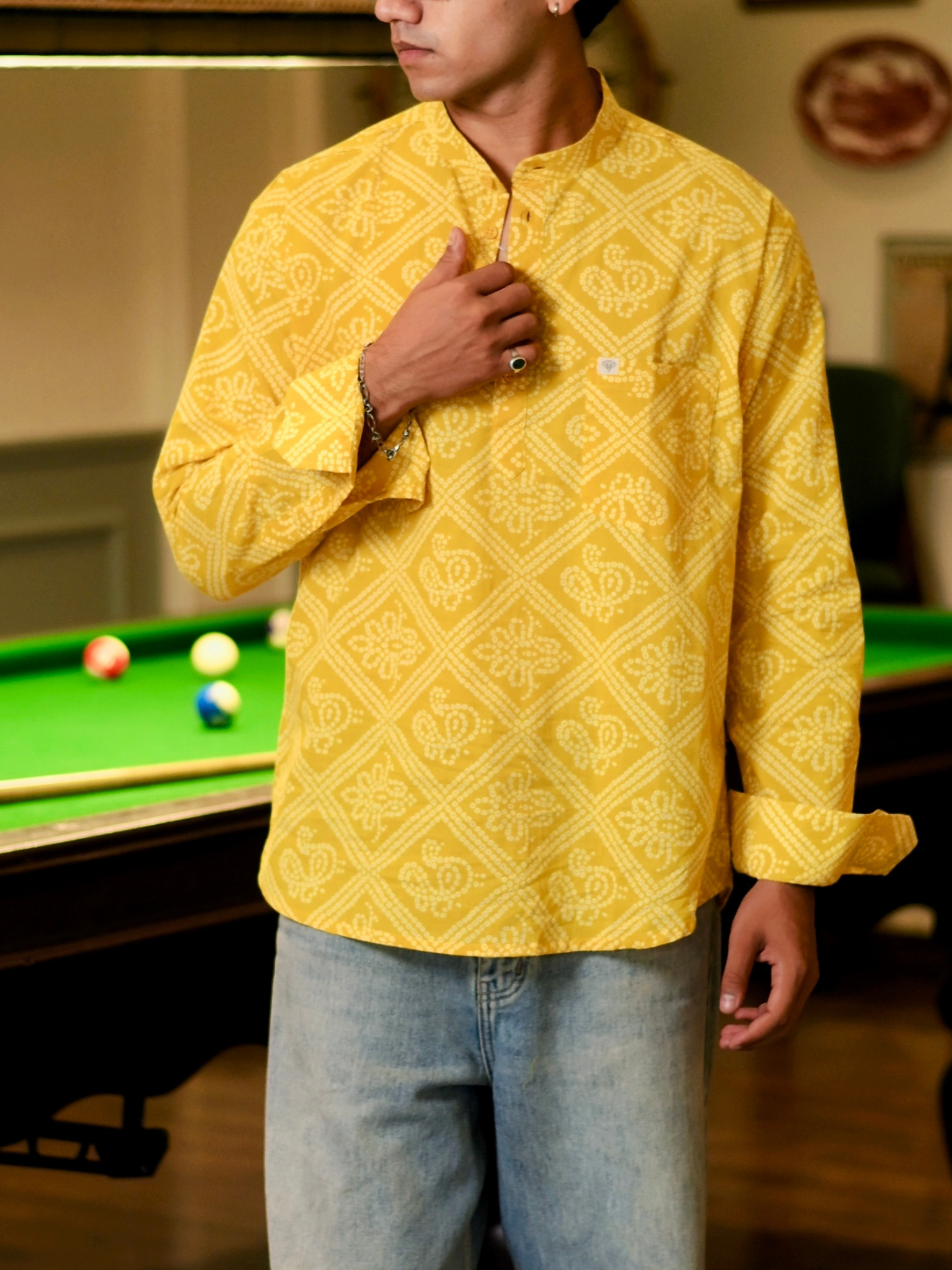 Yellow Bandej Printed short kurta