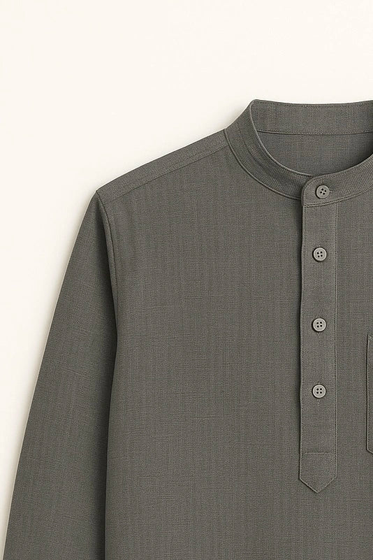Olive Linen Blend Short Kurta