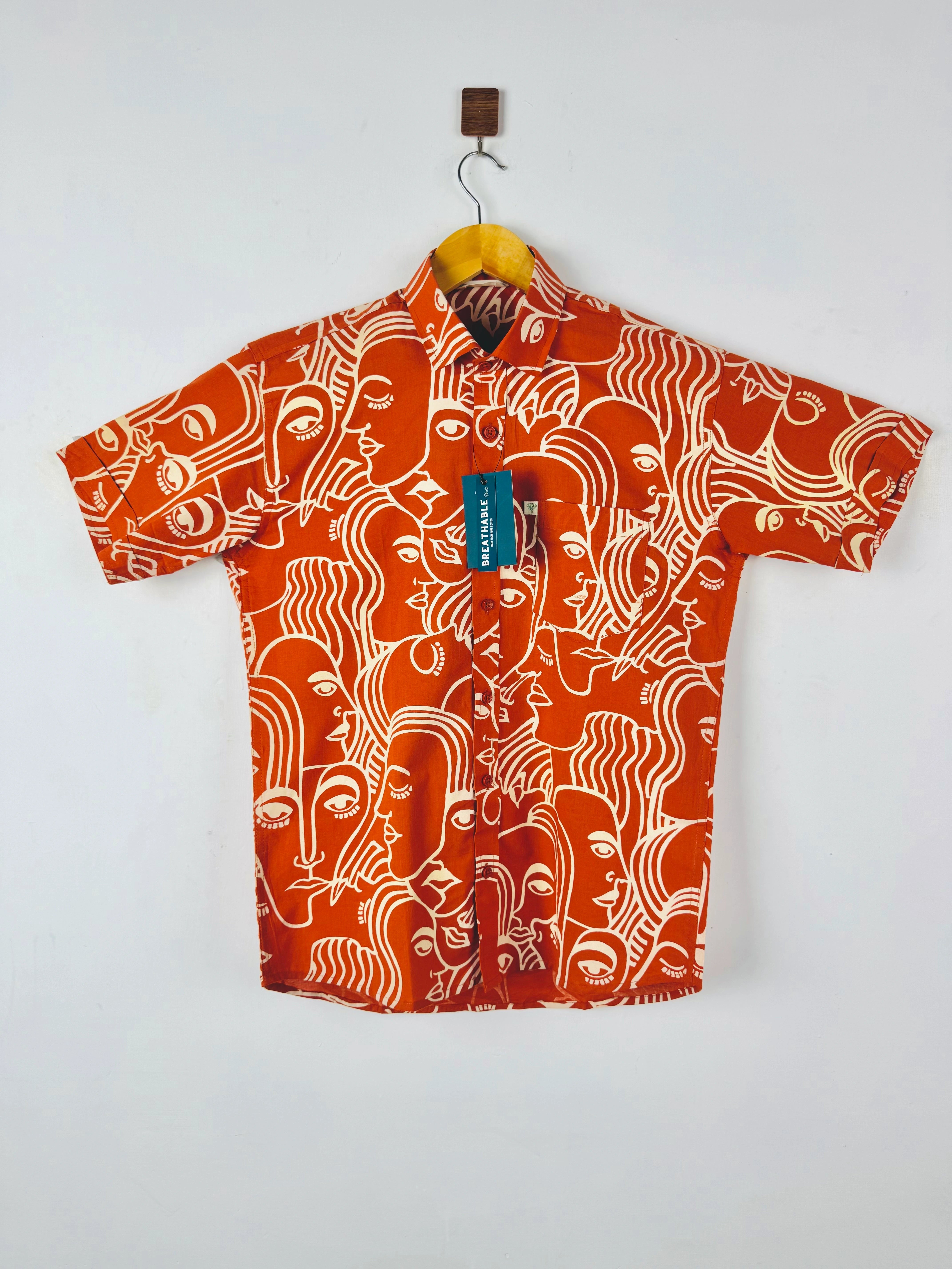 Orange Face Art Half Sleeves Shirt