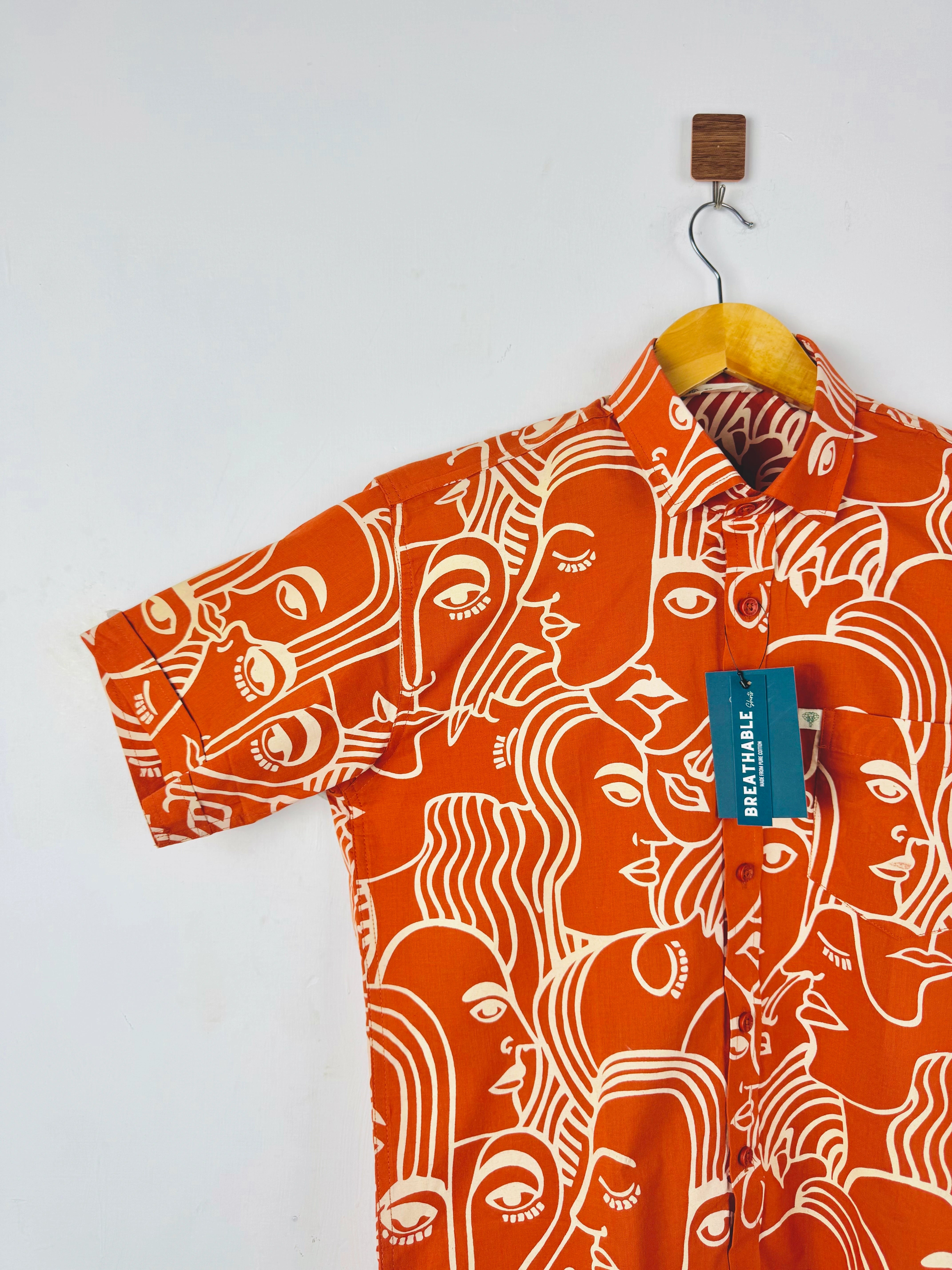 Orange Face Art Half Sleeves Shirt