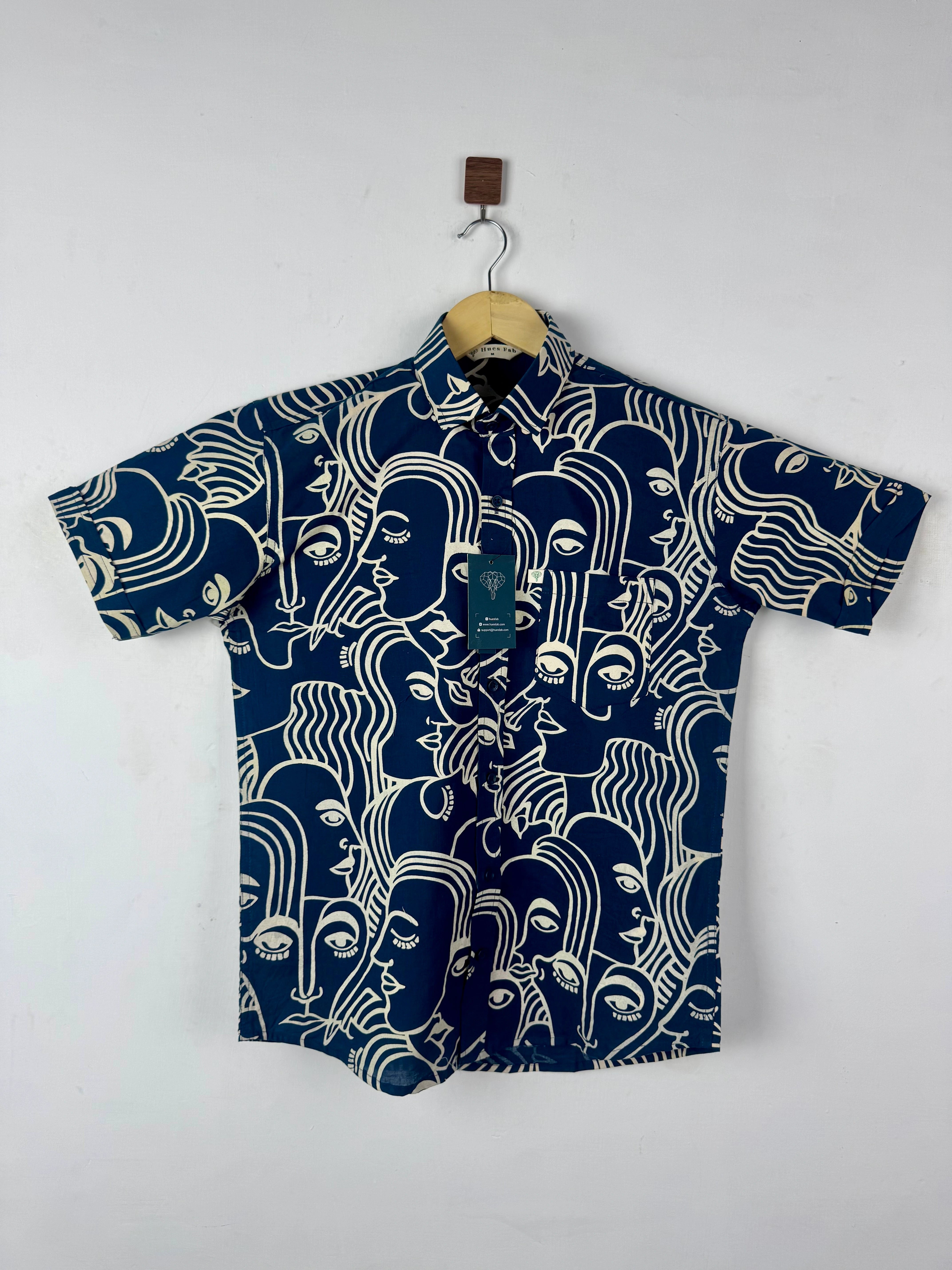 Navy Face Art Half Sleeves Shirt