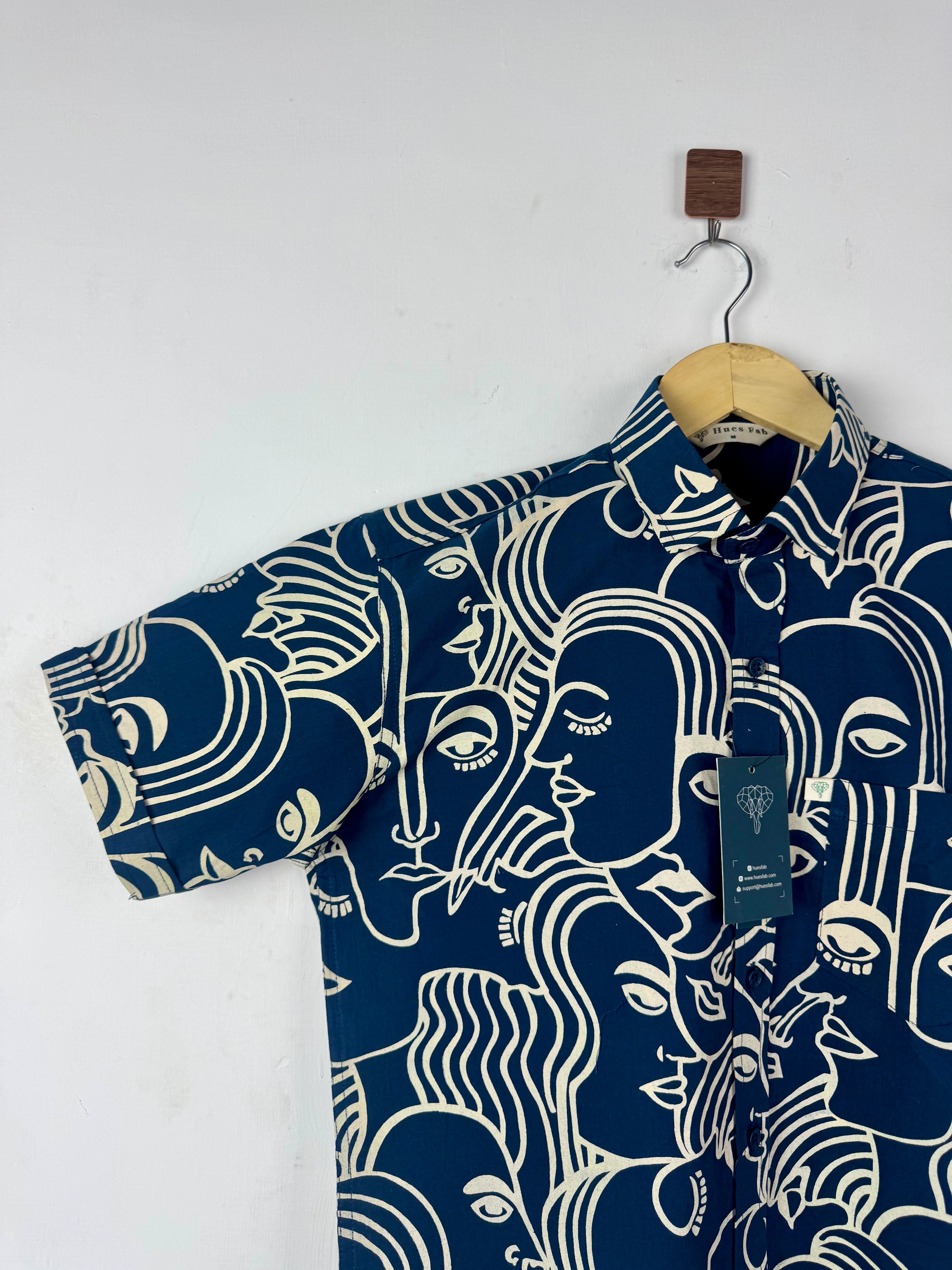 Navy Face Art Half Sleeves Shirt