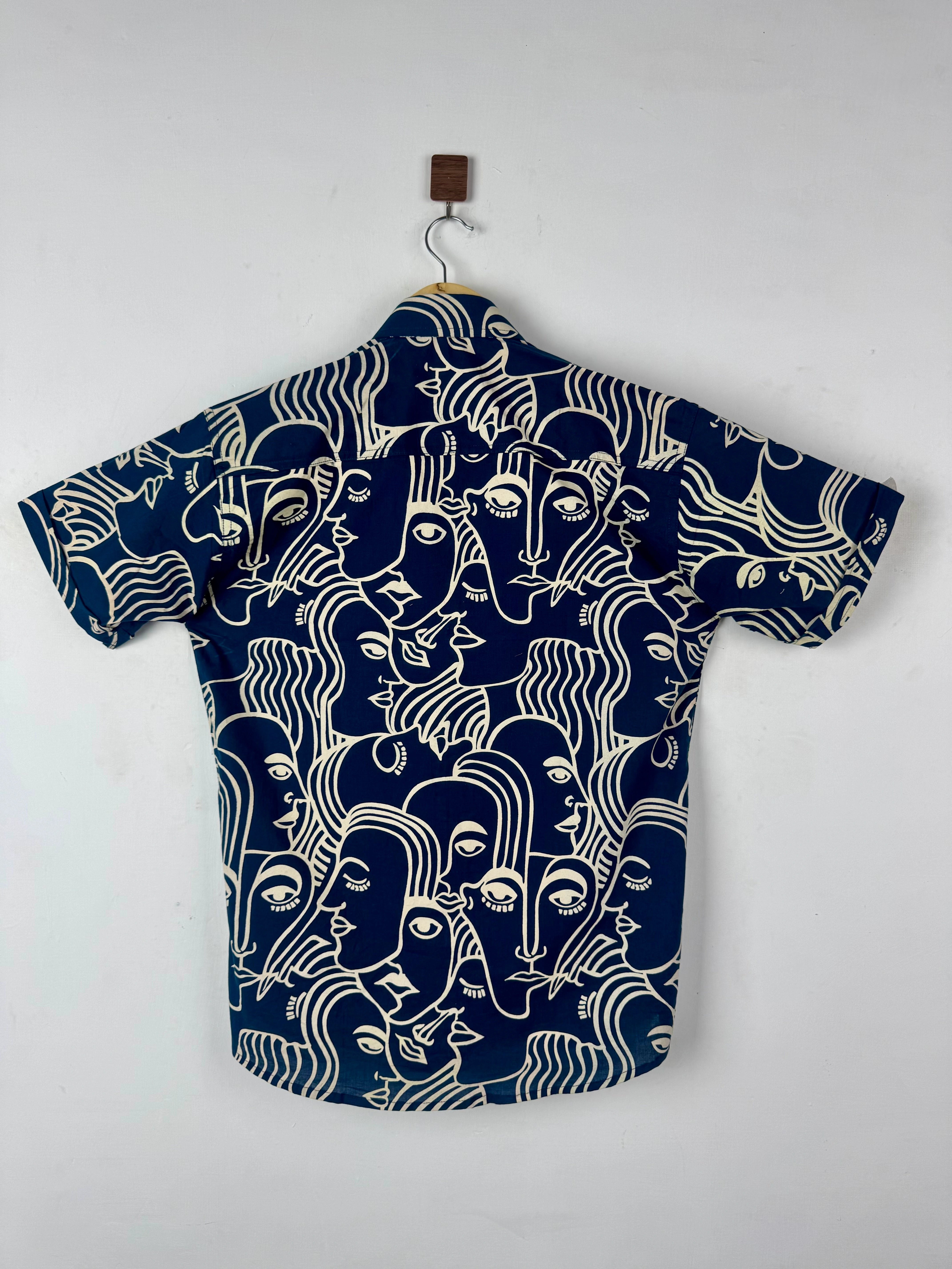 Navy Face Art Half Sleeves Shirt