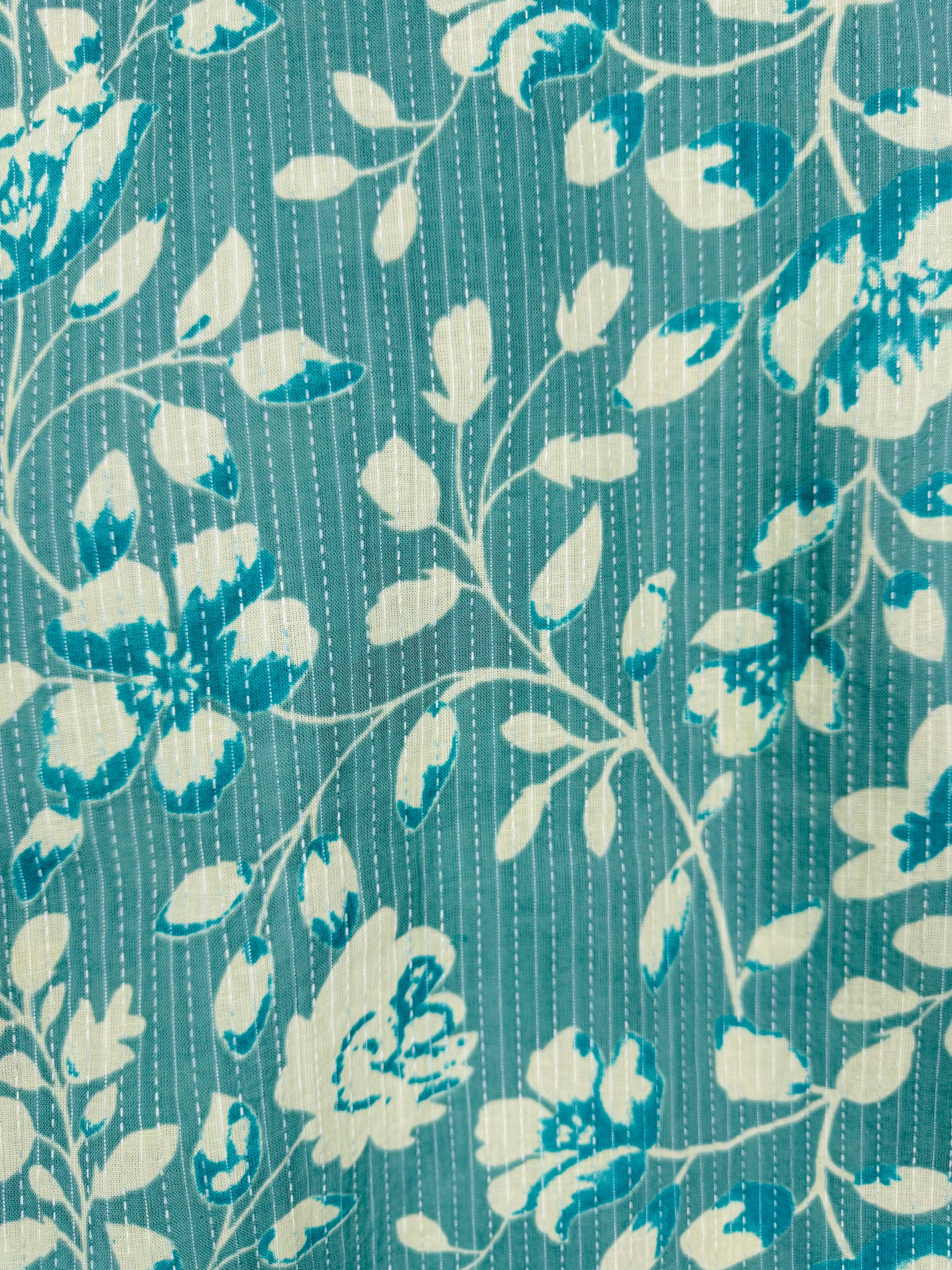 Blue Floral Kantha Short Kurta