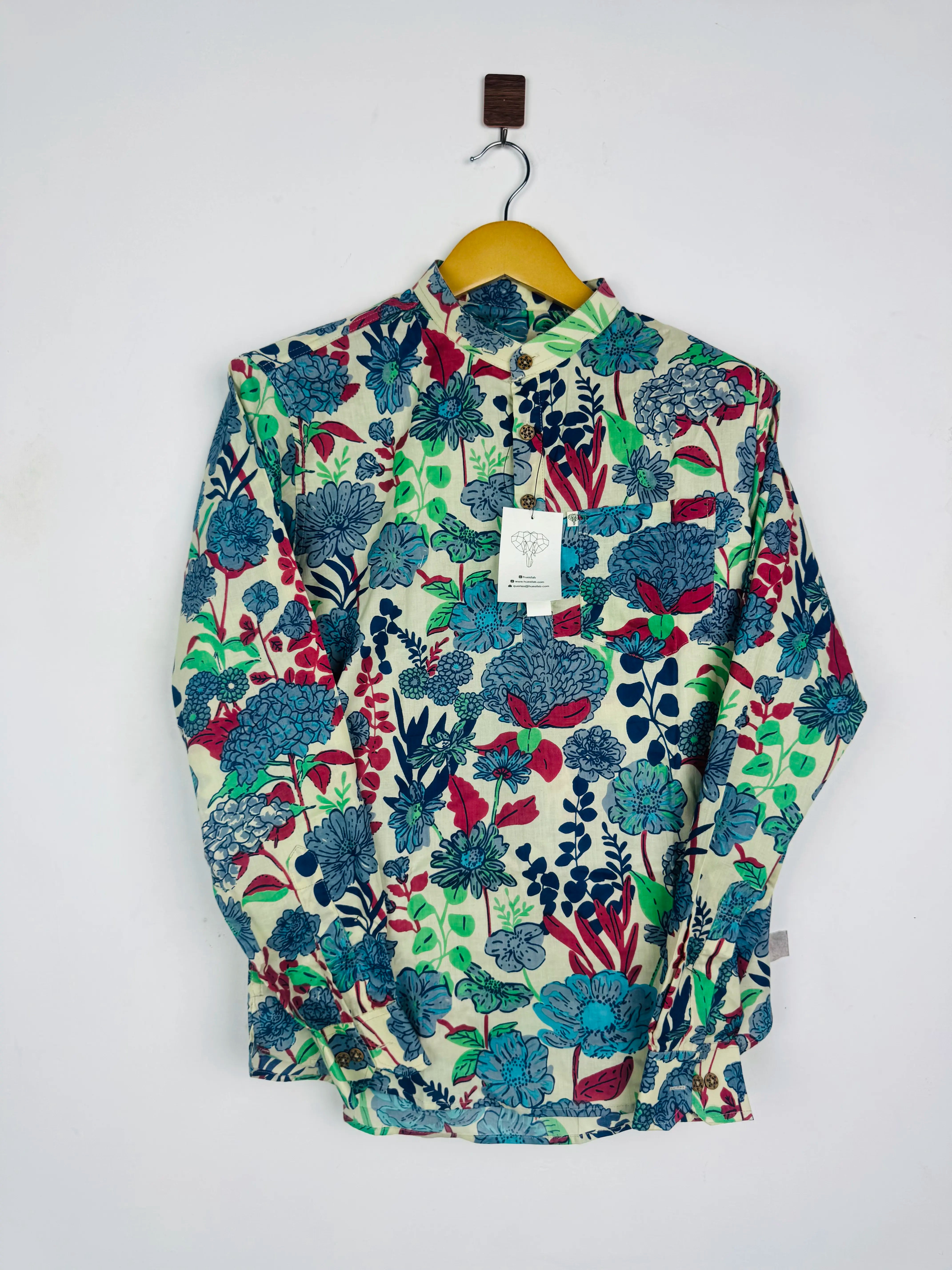 Cream Floral Printed Short Kurta