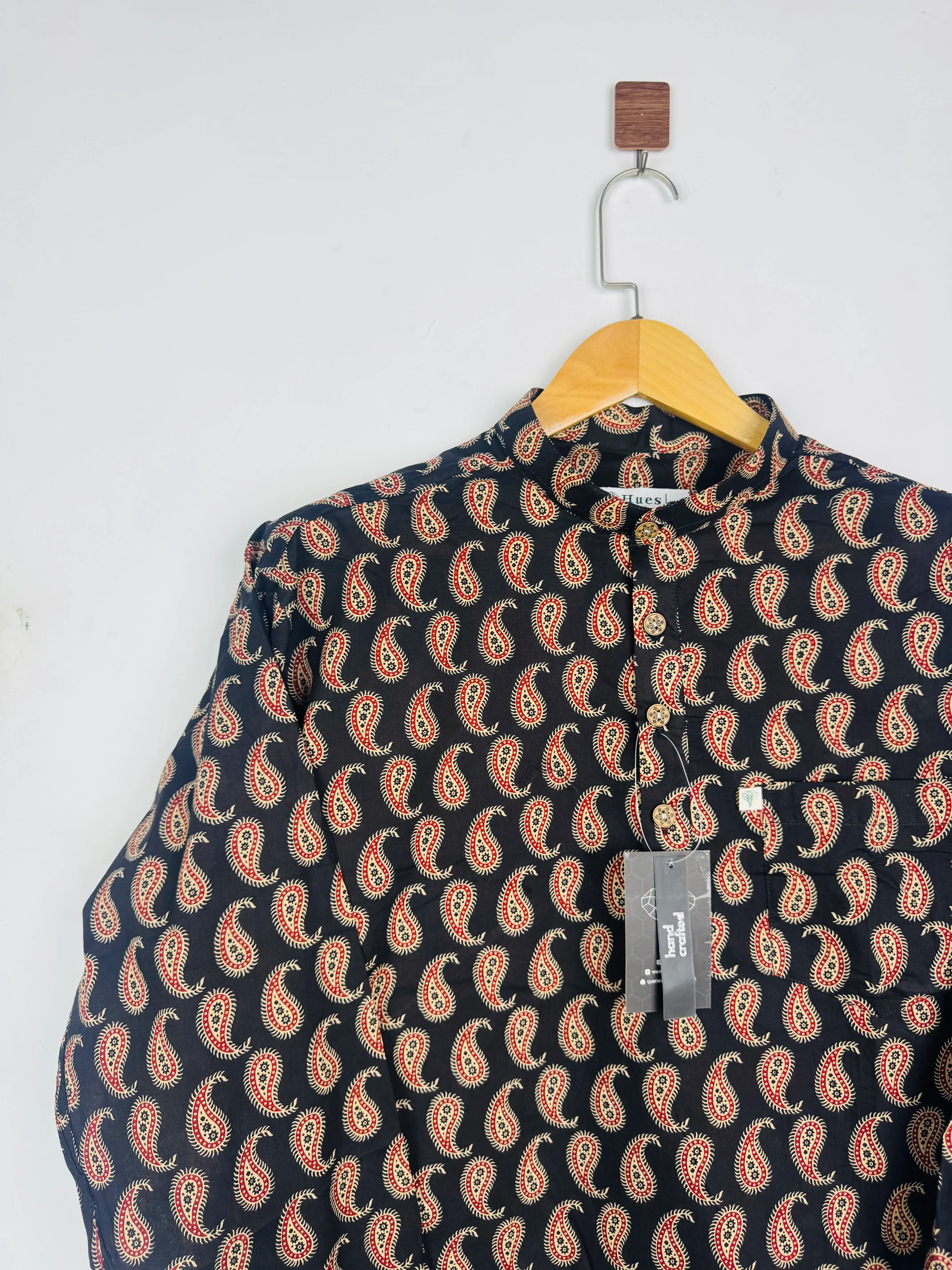 Black Cream Motifs Printed Short Kurta