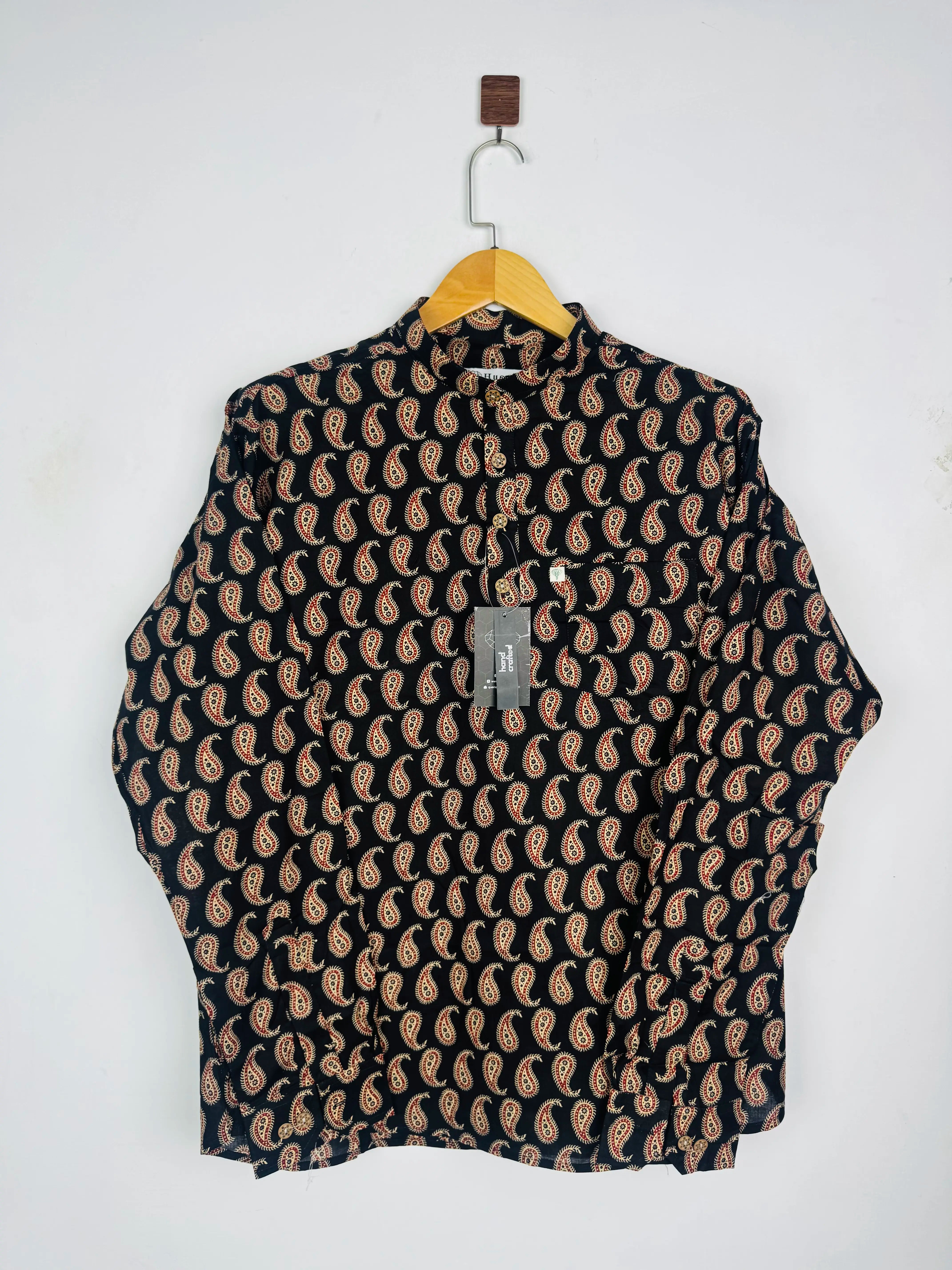 Black Cream Motifs Printed Short Kurta